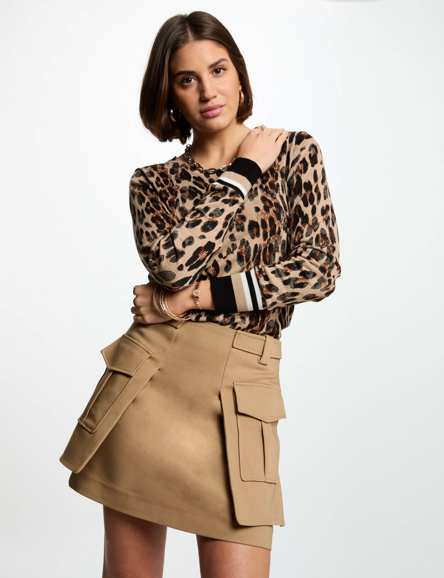 jupe courte poches cotes beige femme Jupe courte poches côtés beige femme