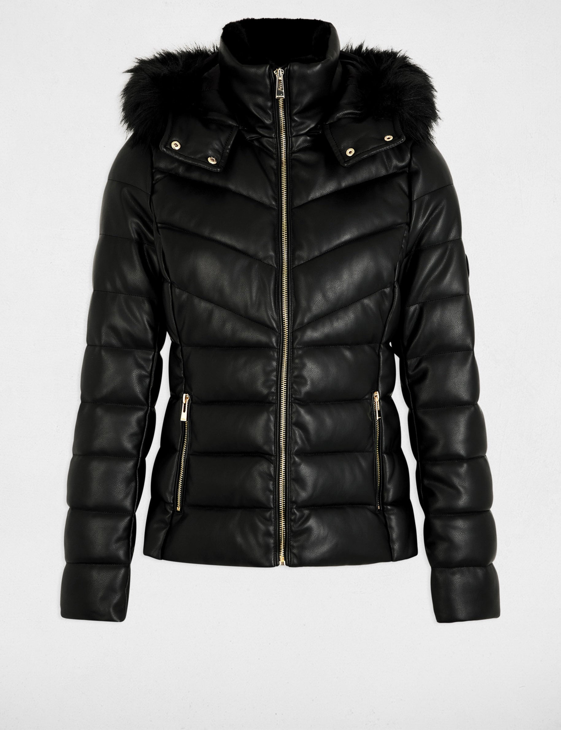 Getailleerde leren look jas zwart vrouw