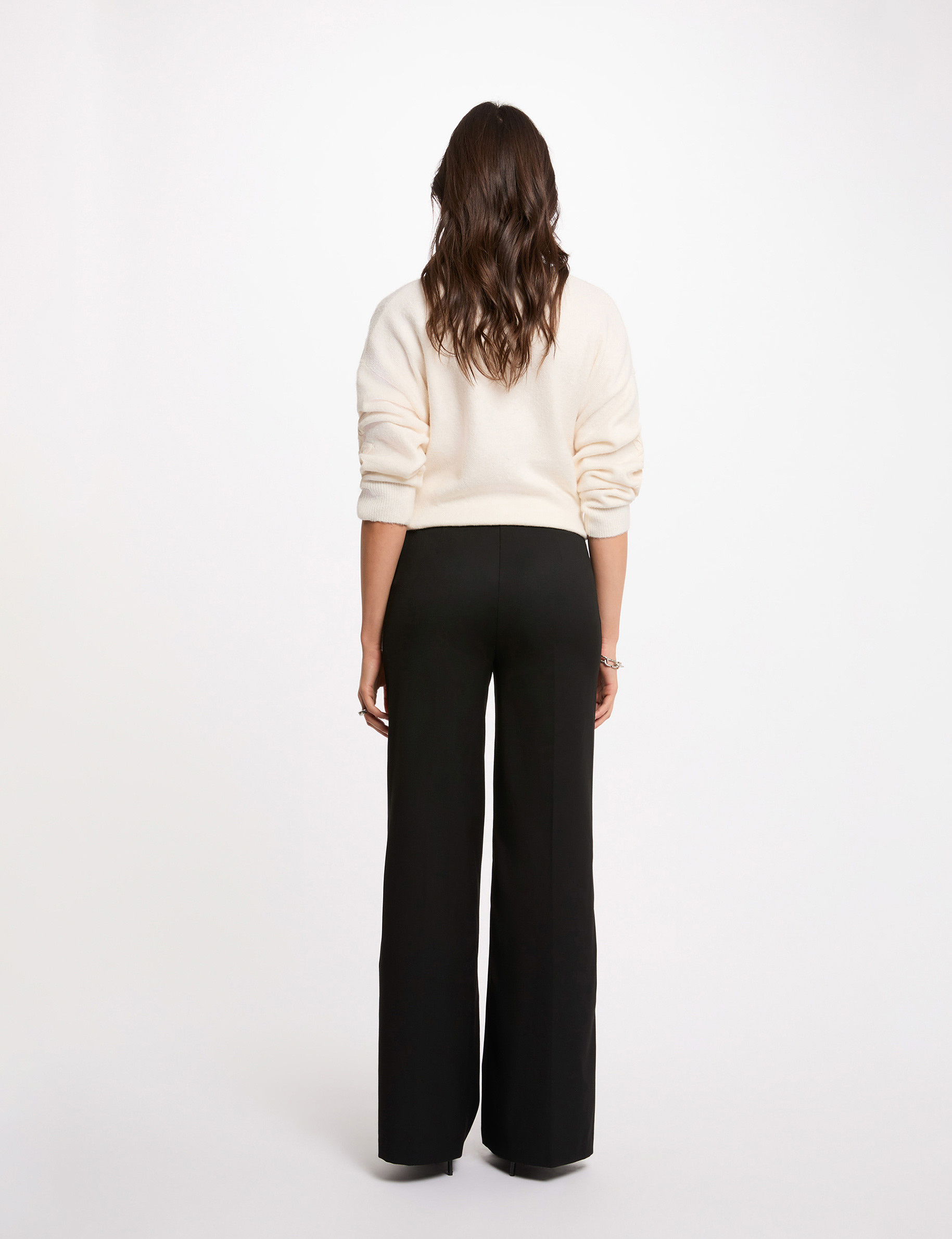 Pantalon large taille haute noir femme