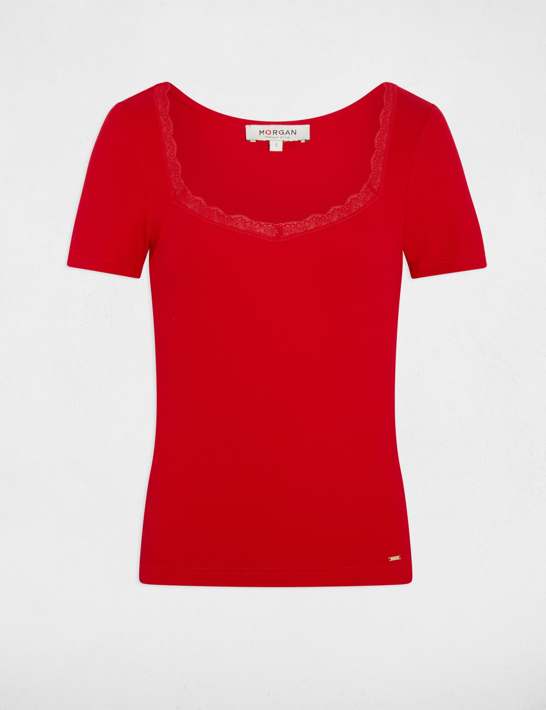 Getailleerd T-shirt met hartvormige hals rood vrouw