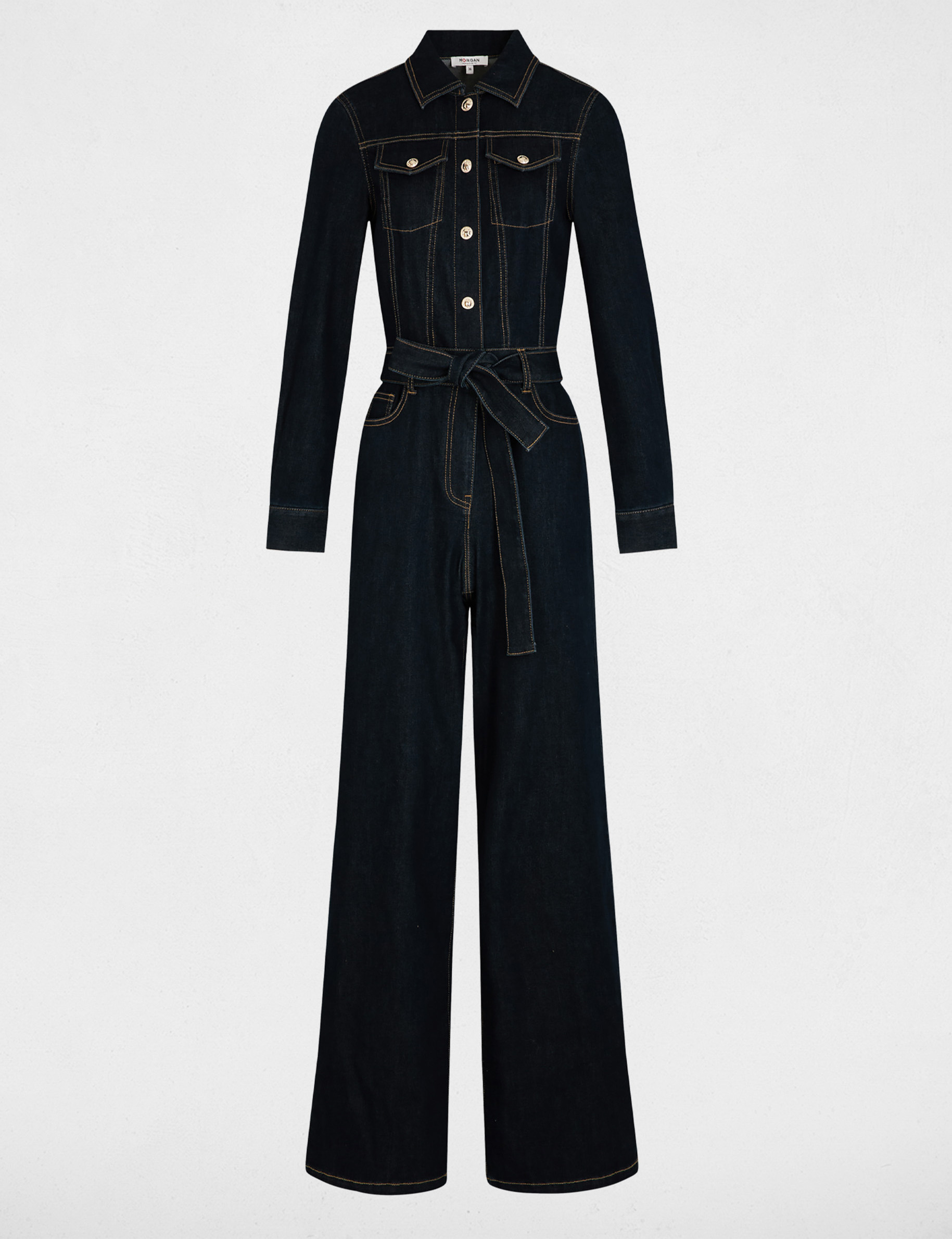 Wijde jeans jumpsuit ruw denim vrouw