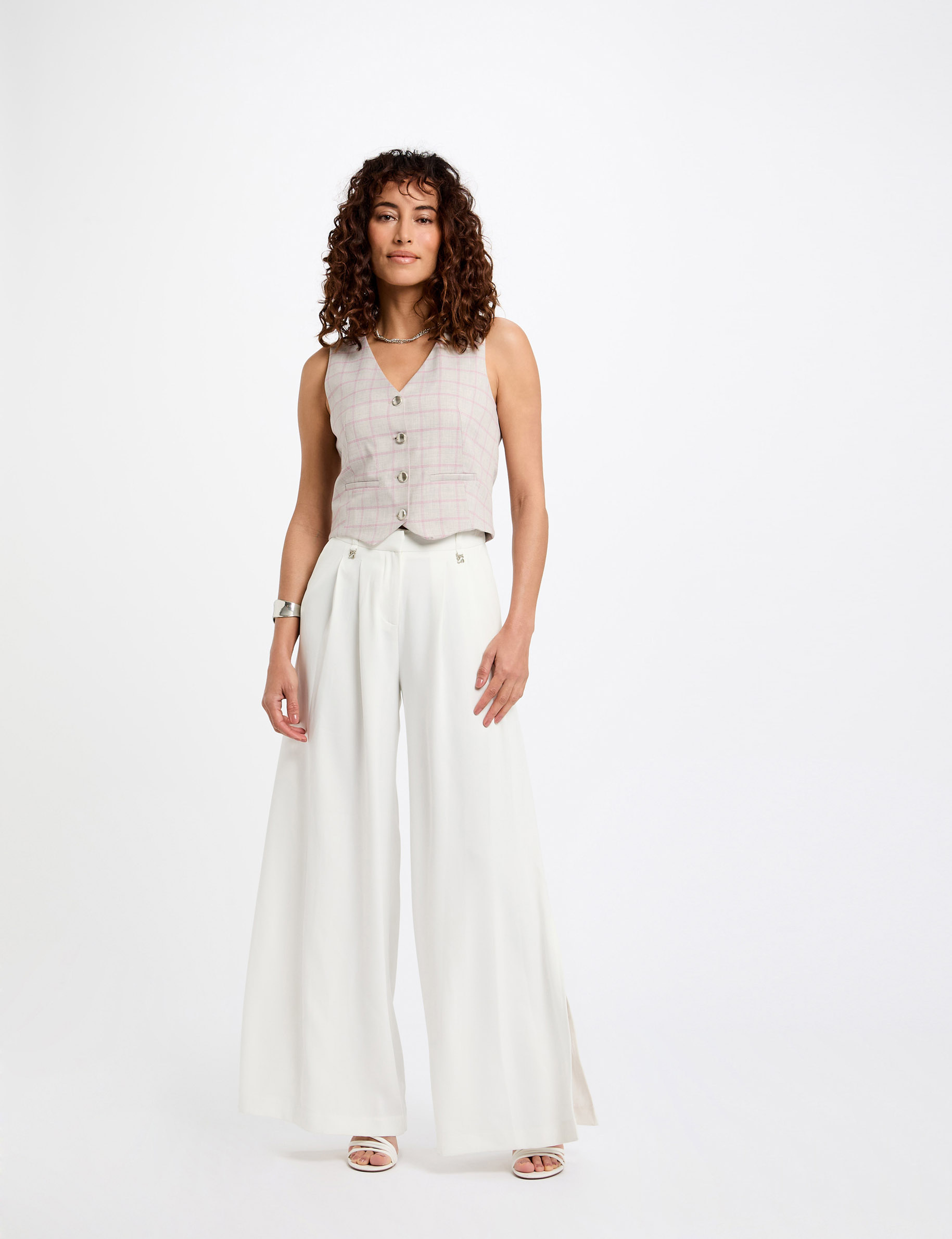 Mouwloos gilet met ruitprint meerkleurig vrouw