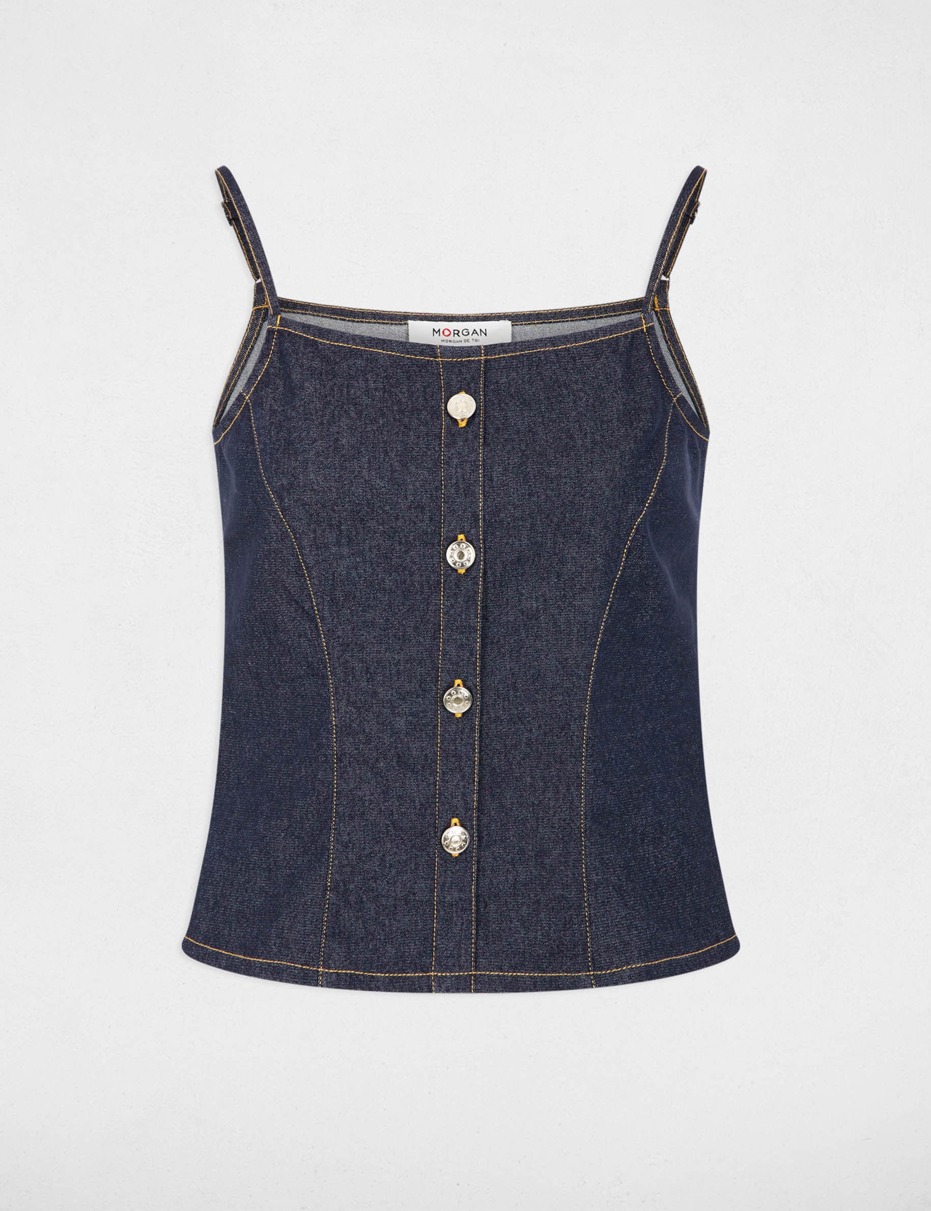 Top ajust&eacute; en jean denim brut femme
