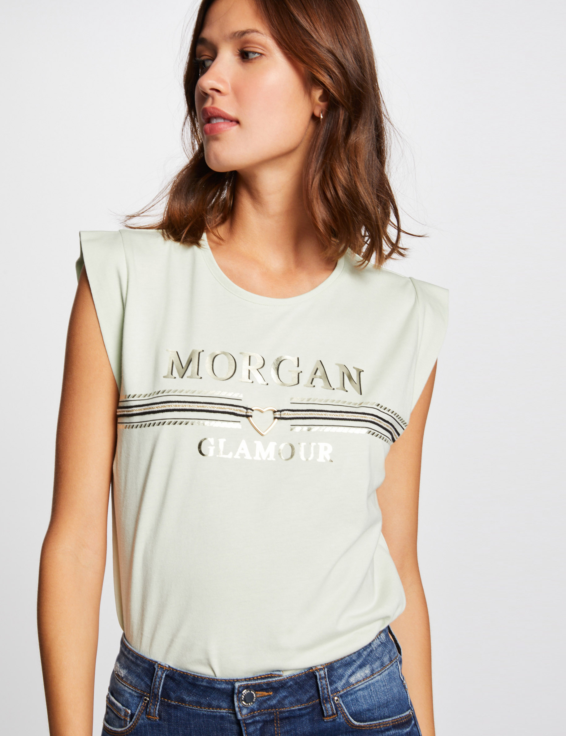 T-shirt met korte mouwen en opschrift lichtgroen vrouw