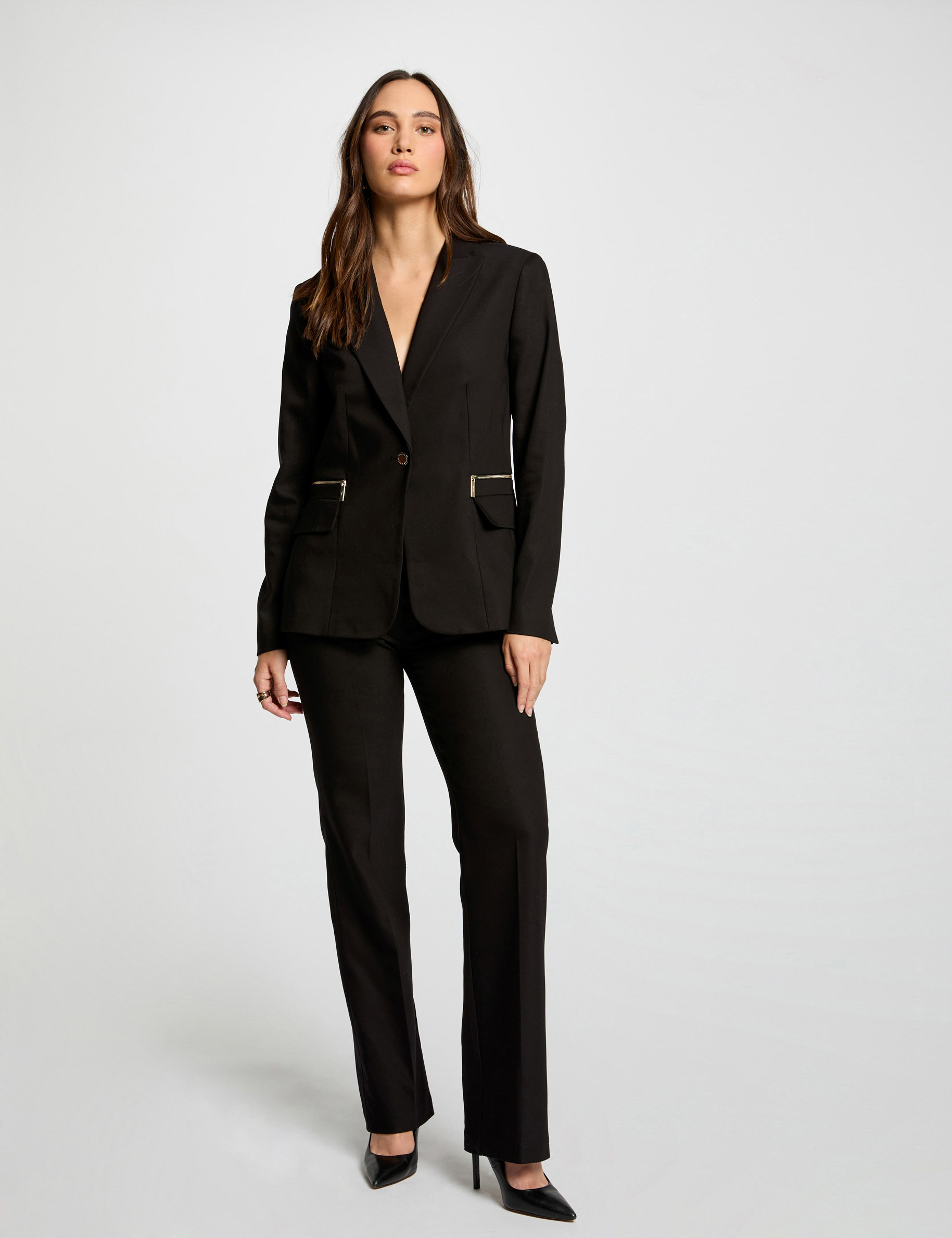 getailleerde jas met ritsdetails zwart vrouw Getailleerde jas met ritsdetails zwart vrouw