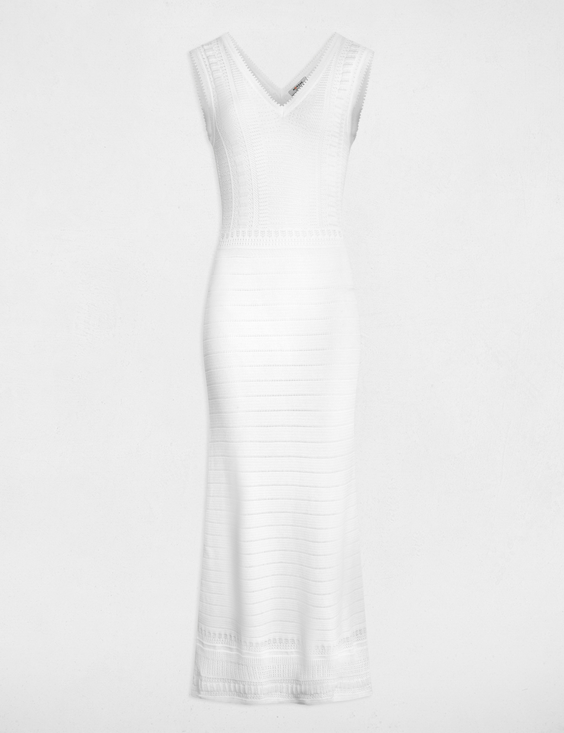 Robe tricot longue ajour&eacute;e blanc femme
