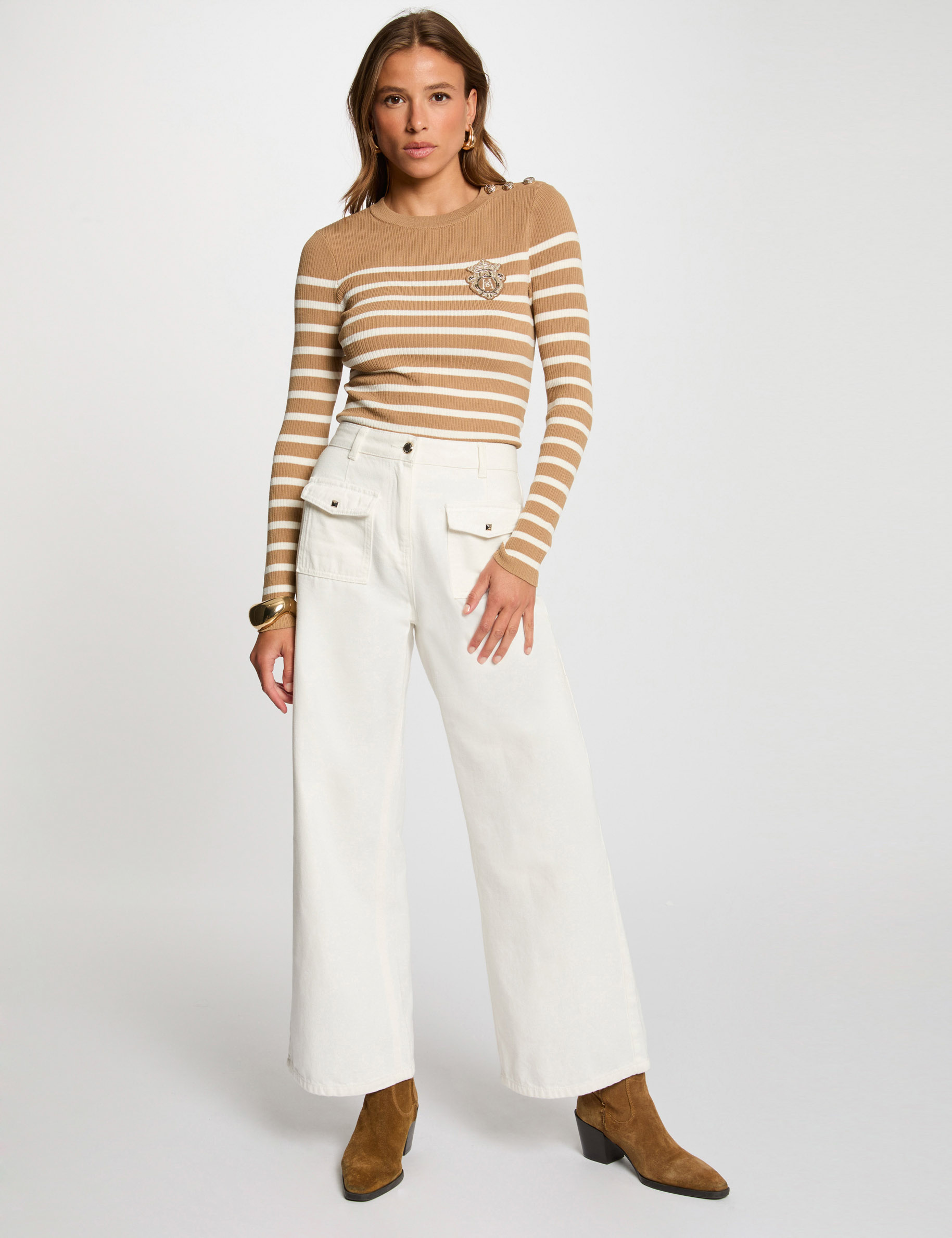 pull manches longues a rayures camel femme Pull manches longues à rayures camel femme