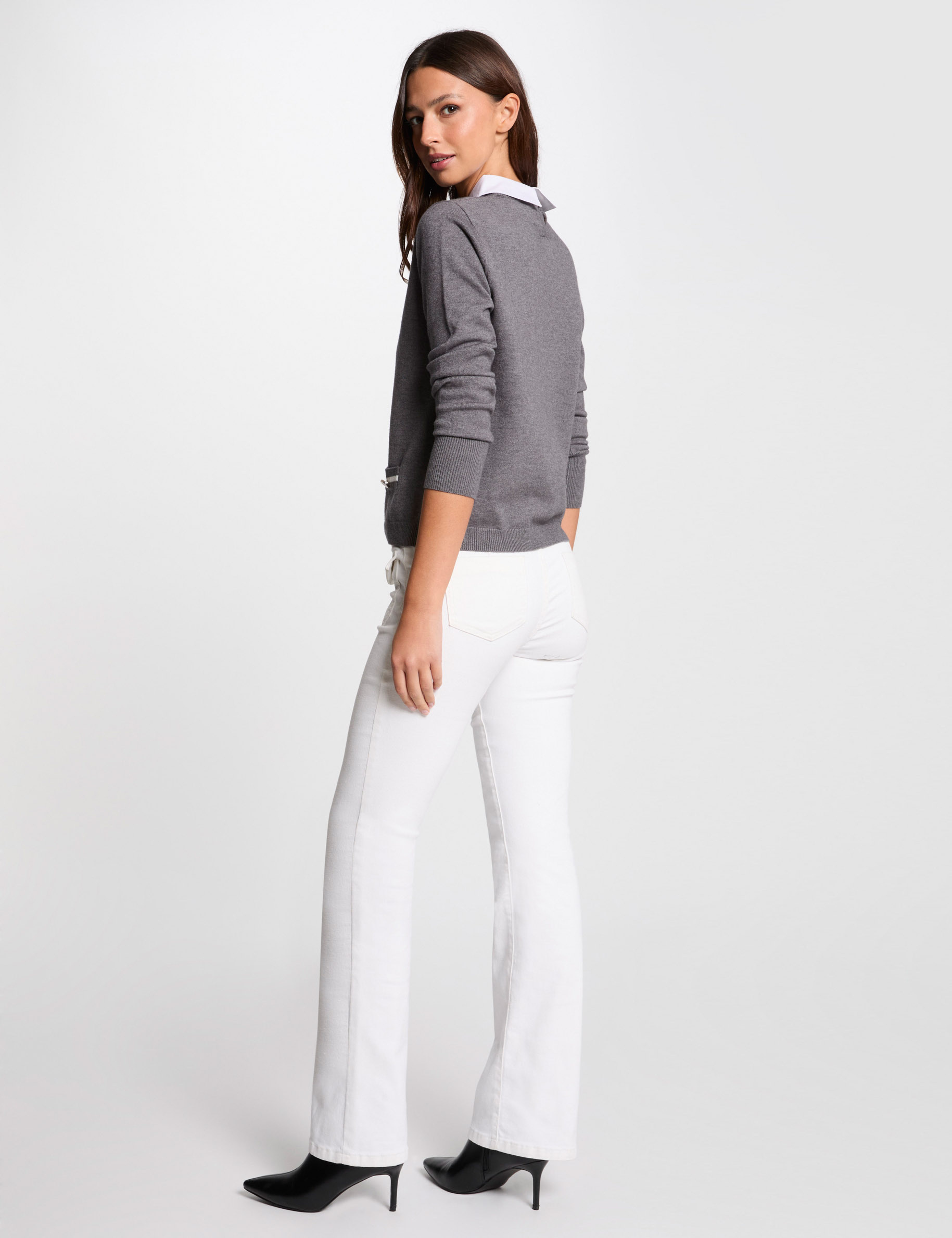 pull col chemise gris clair femme Pull col chemise gris clair femme