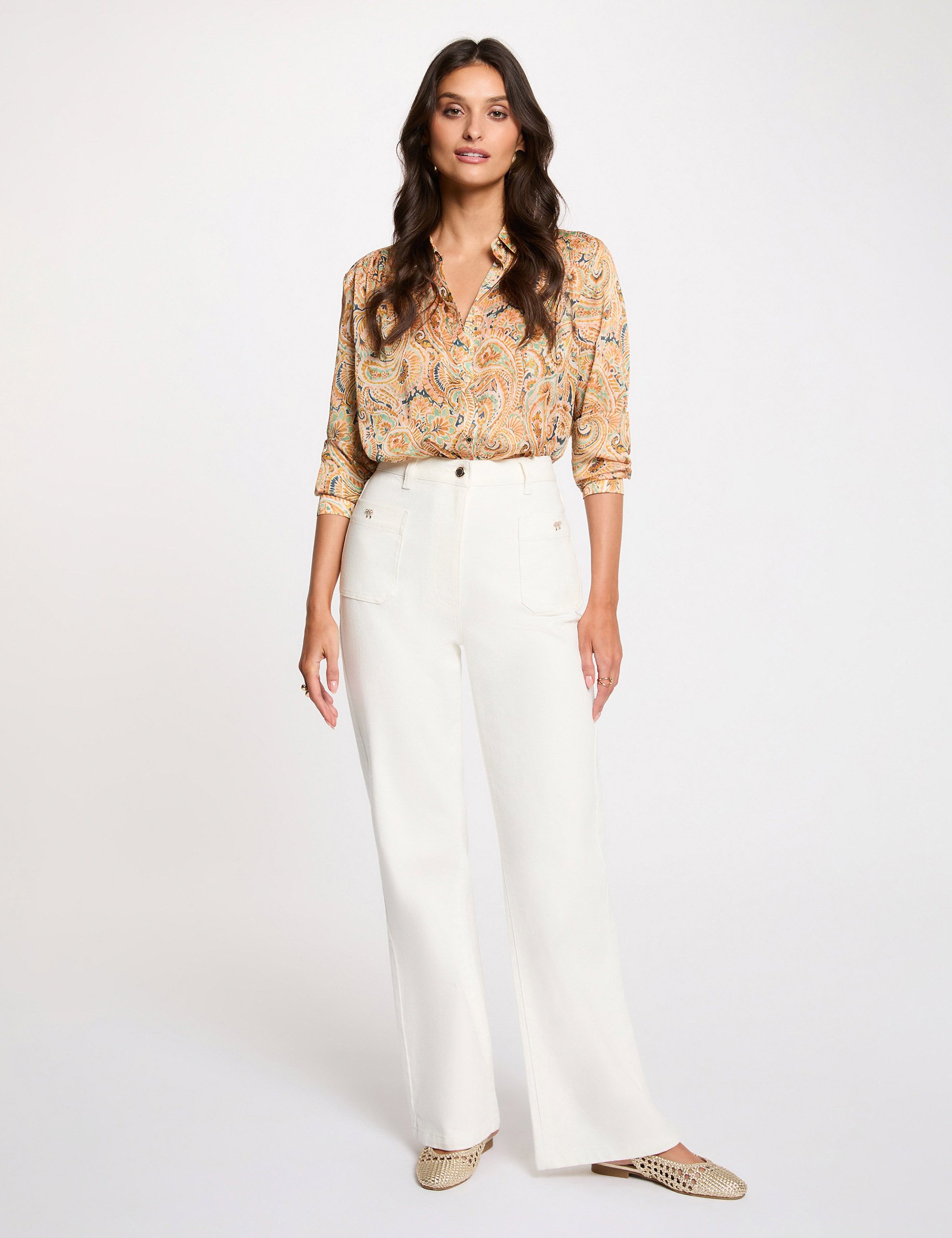 Top satin col &agrave; revers multicolore femme