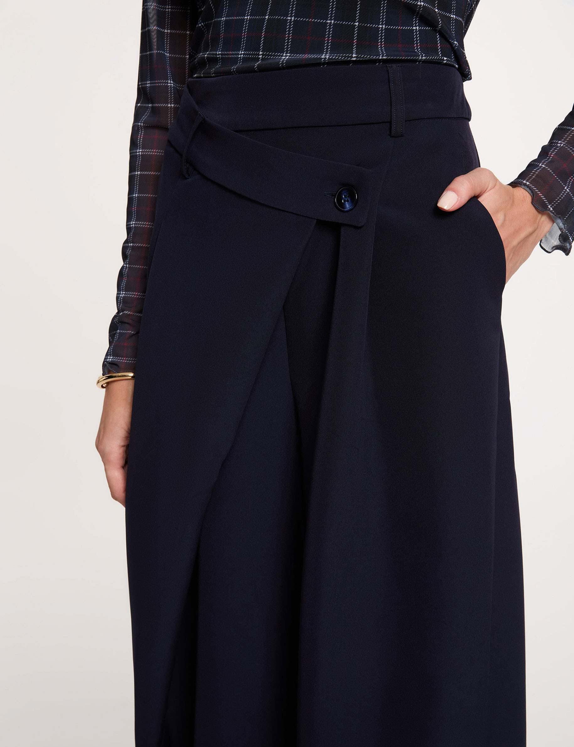 Hoge taille brede broek marineblauw vrouw