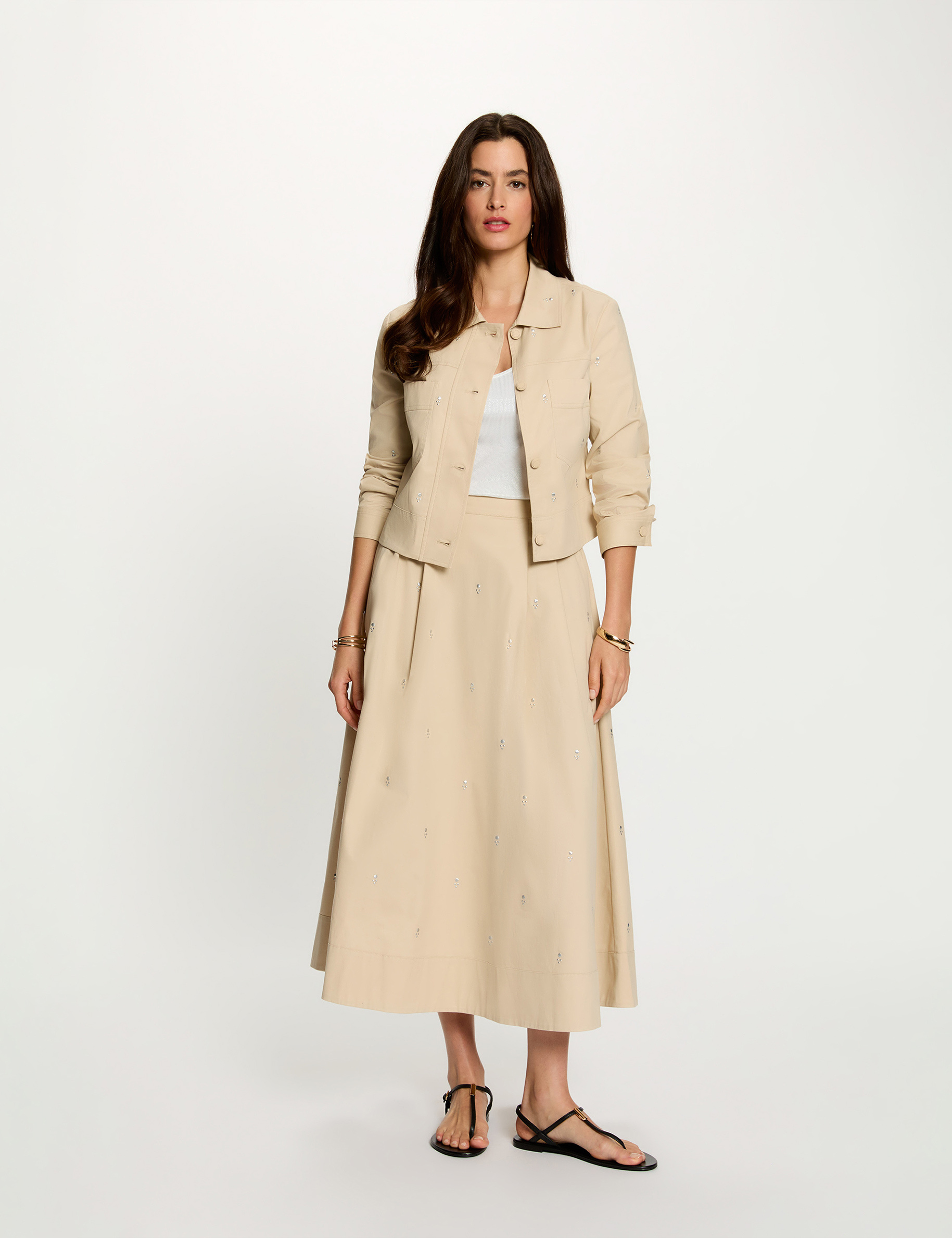Veste cropped clout&eacute;e beige femme