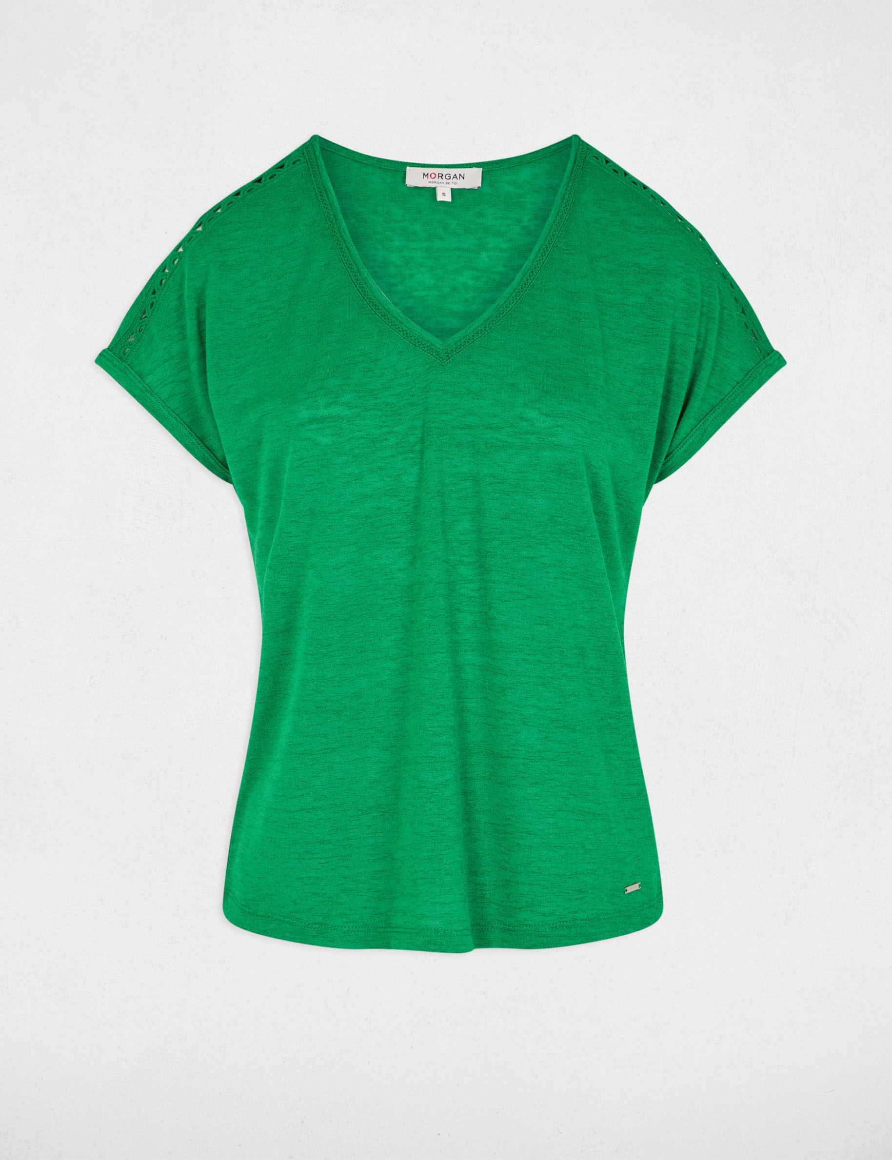 T-shirt met V-hals en korte mouwen weide groen vrouw