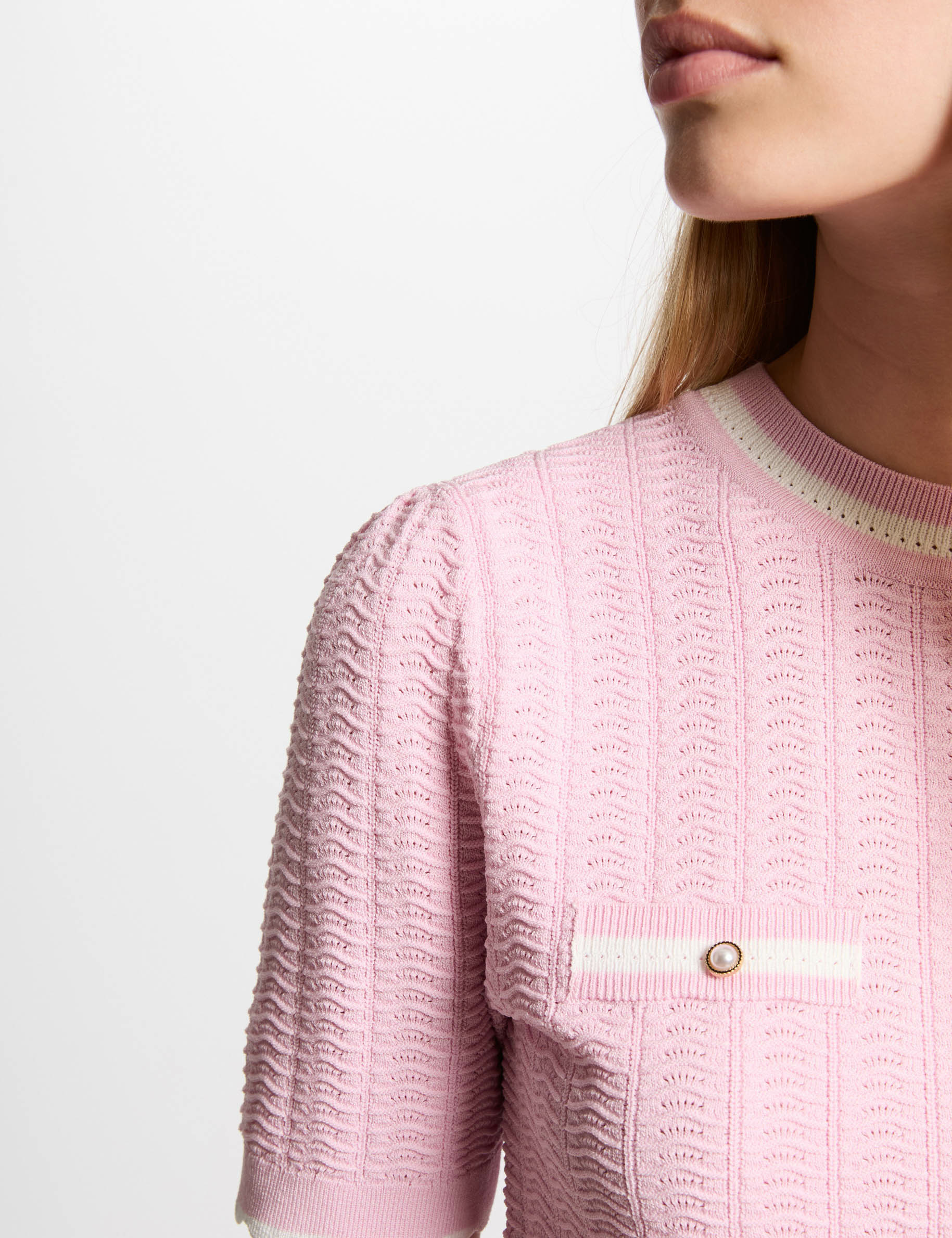 pull manches courtes rose pastel femme Pull manches courtes rose pastel femme