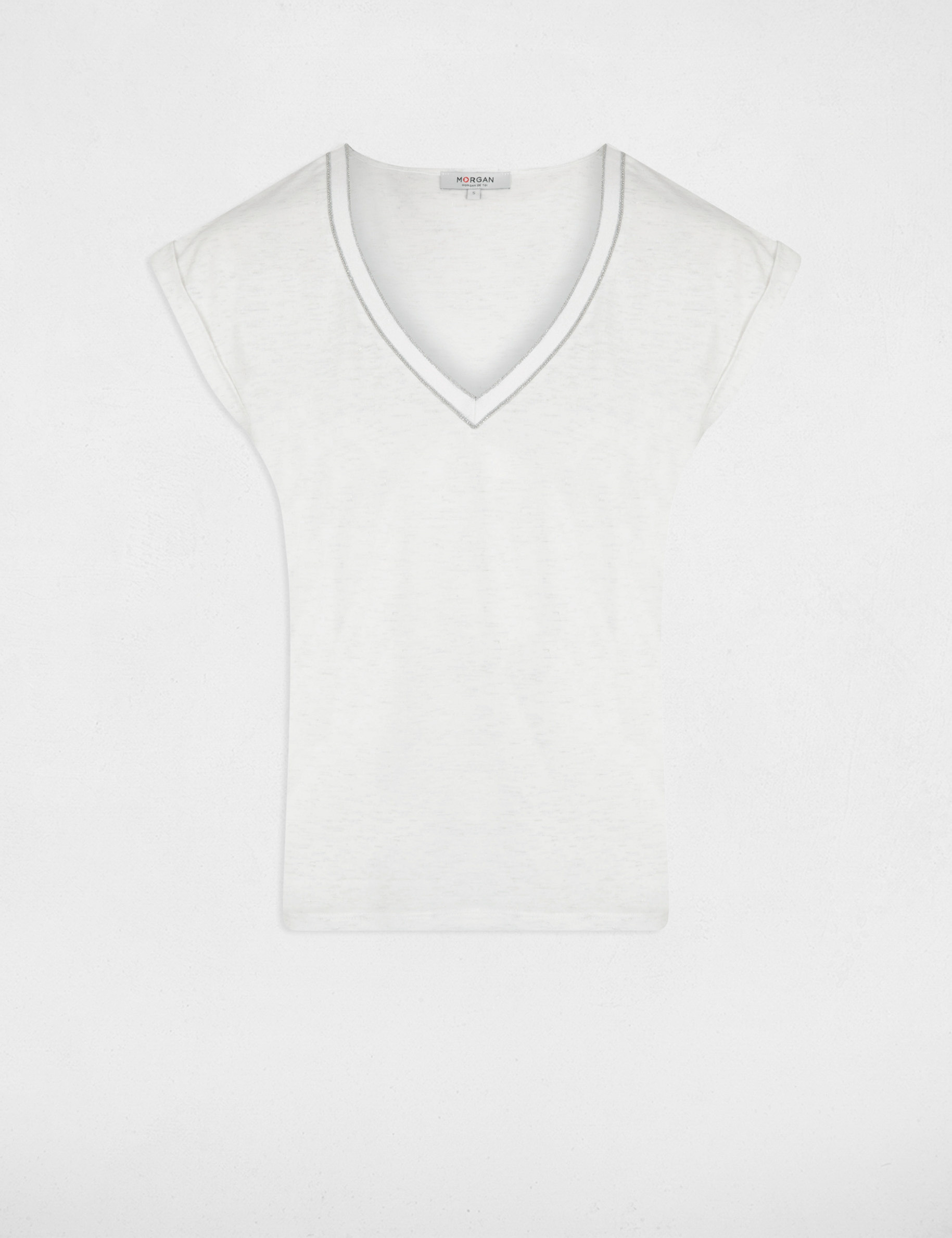 t shirt met korte mouwen ivoor vrouw T-shirt met korte mouwen ivoor vrouw