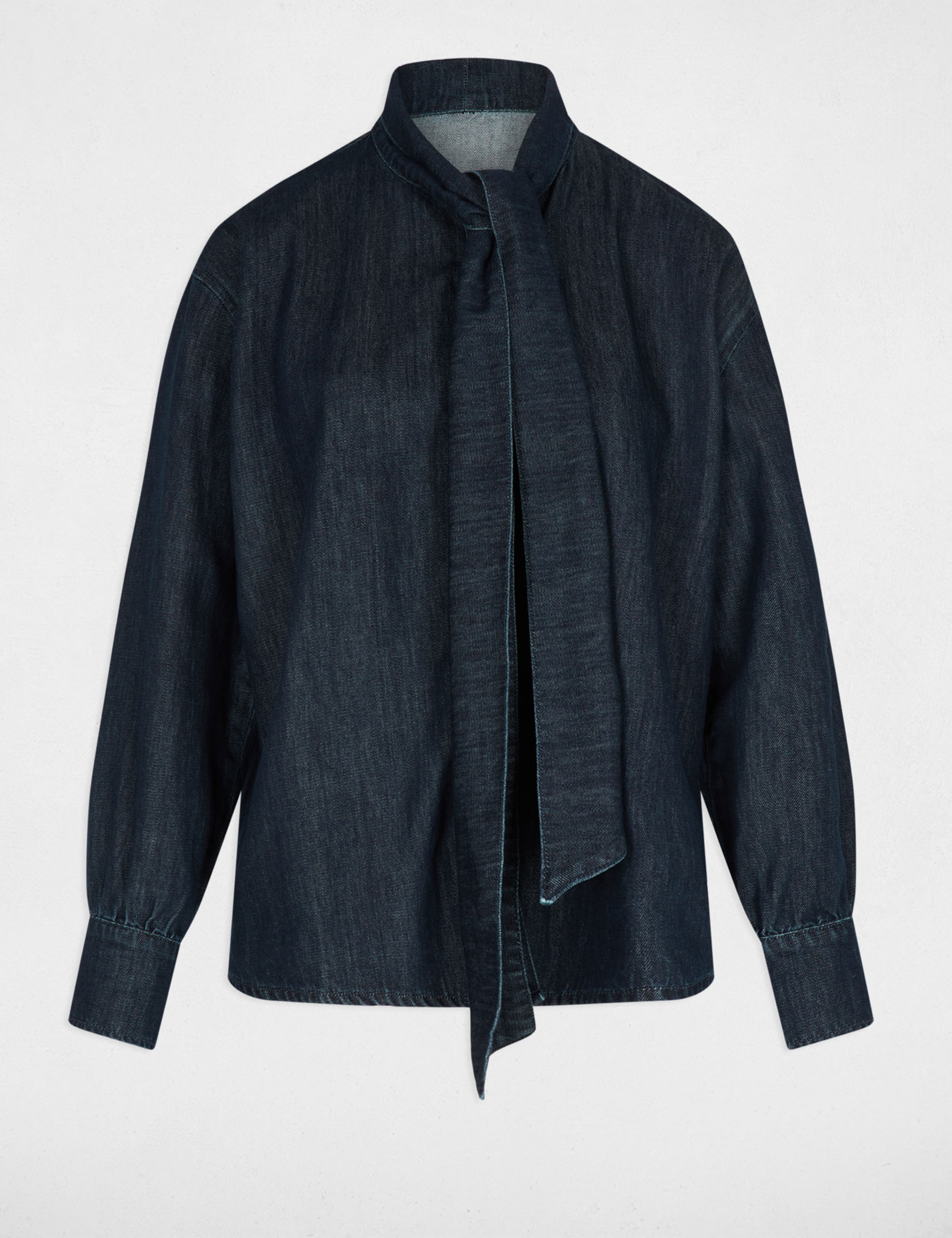 spijkerblouse met lavalliere ruw denim vrouw Spijkerblouse met lavallière ruw denim vrouw
