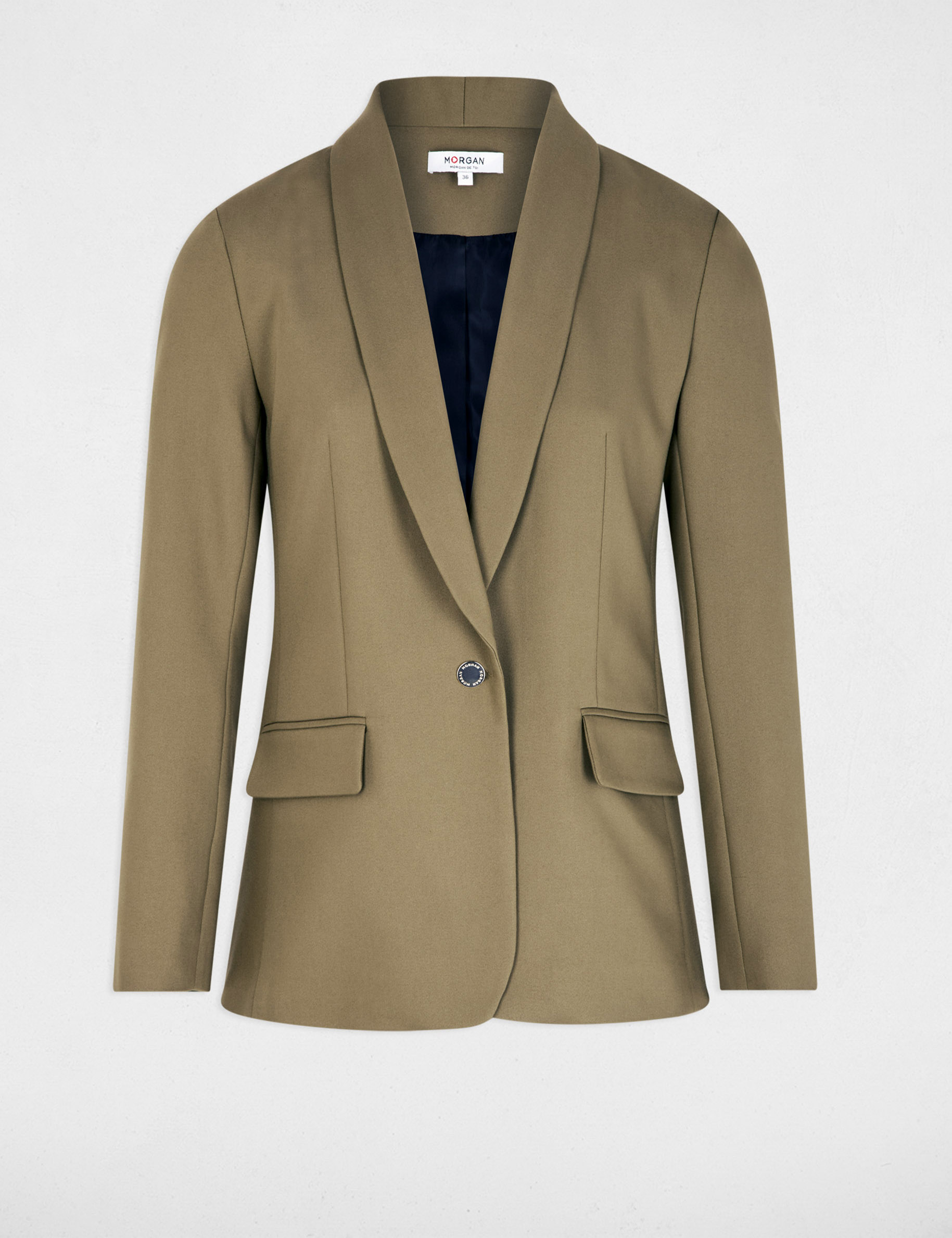 Veste courte col ch&acirc;le vert kaki femme