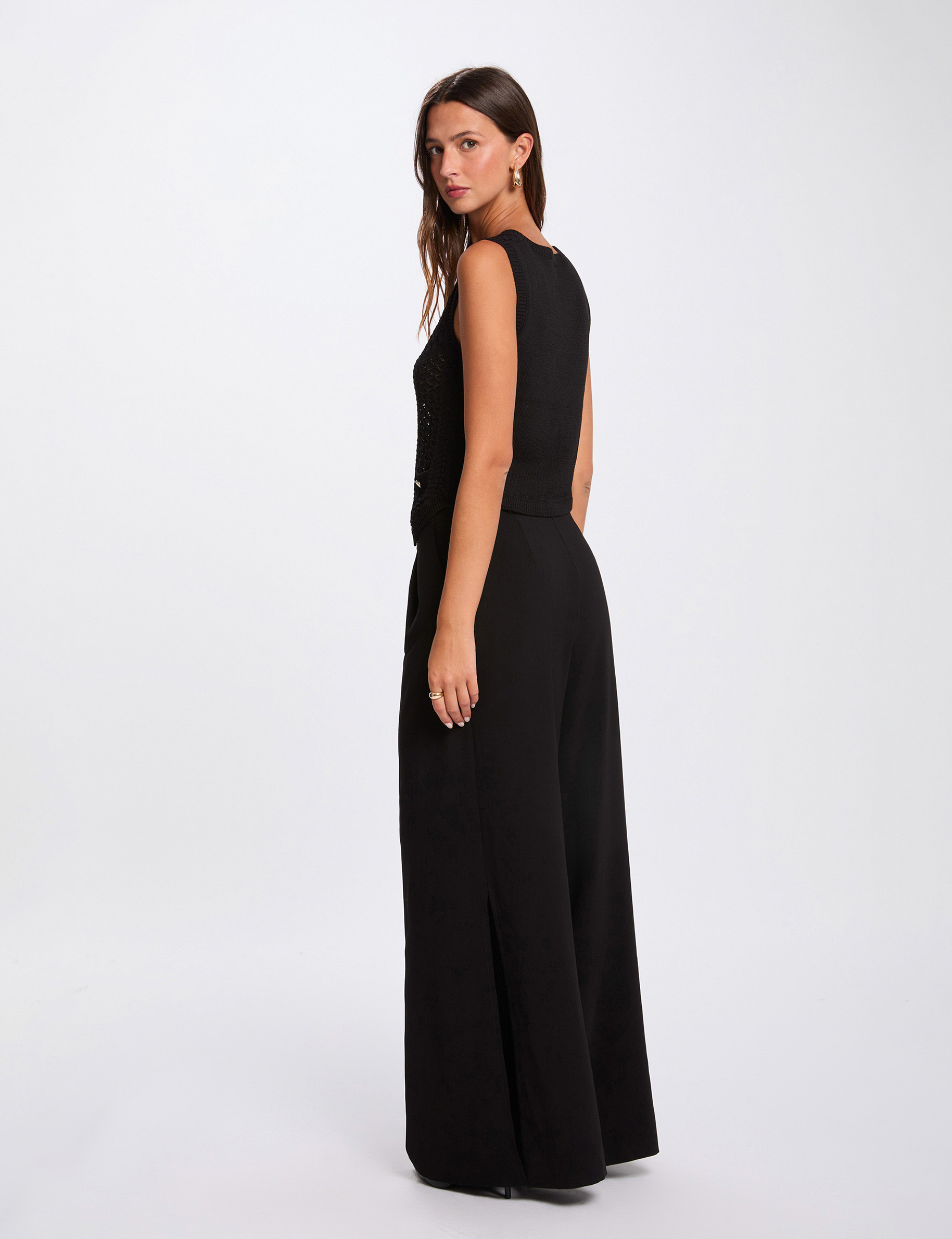 Gilet sans manches col v noir femme