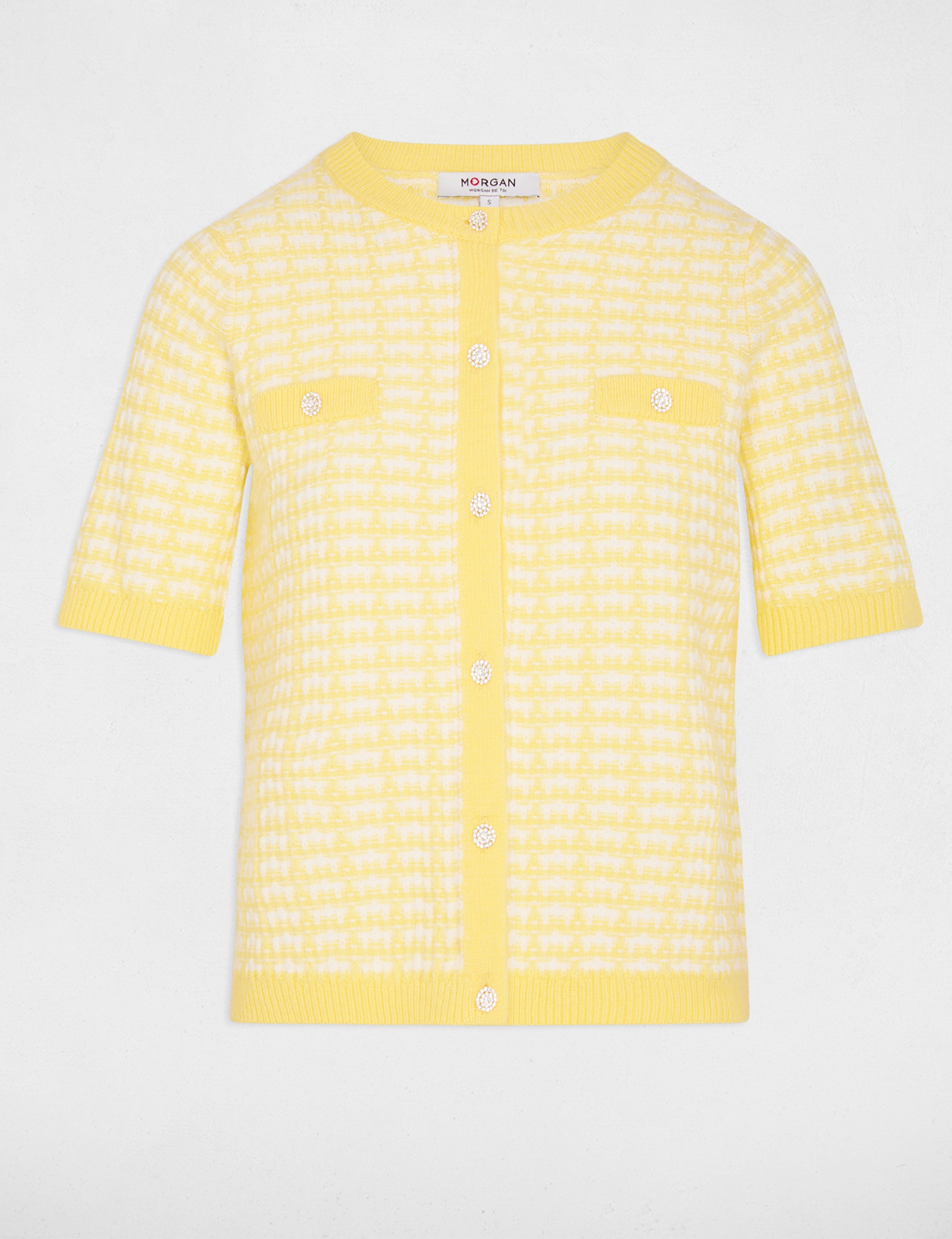 Vest met korte mouwen en print ivoor vrouw