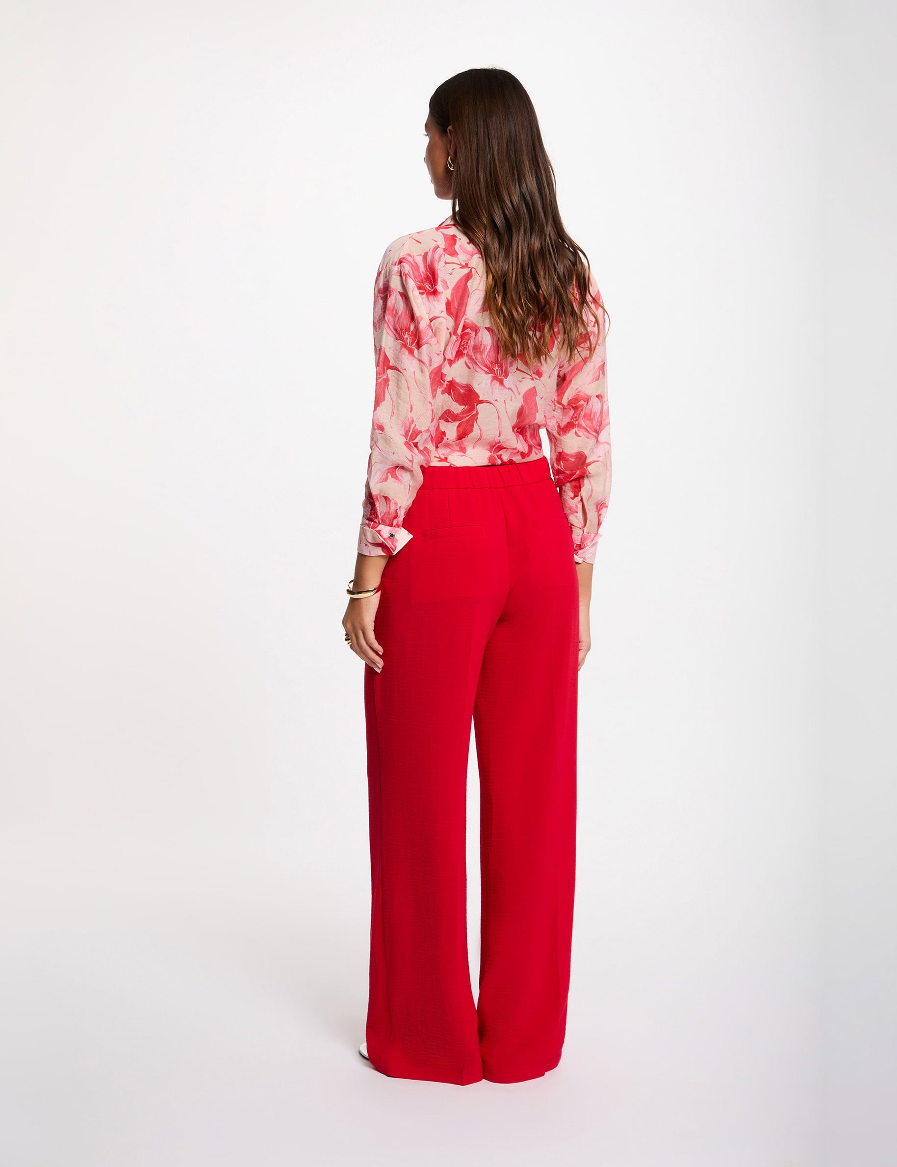 Pantalon large fluide rouge femme