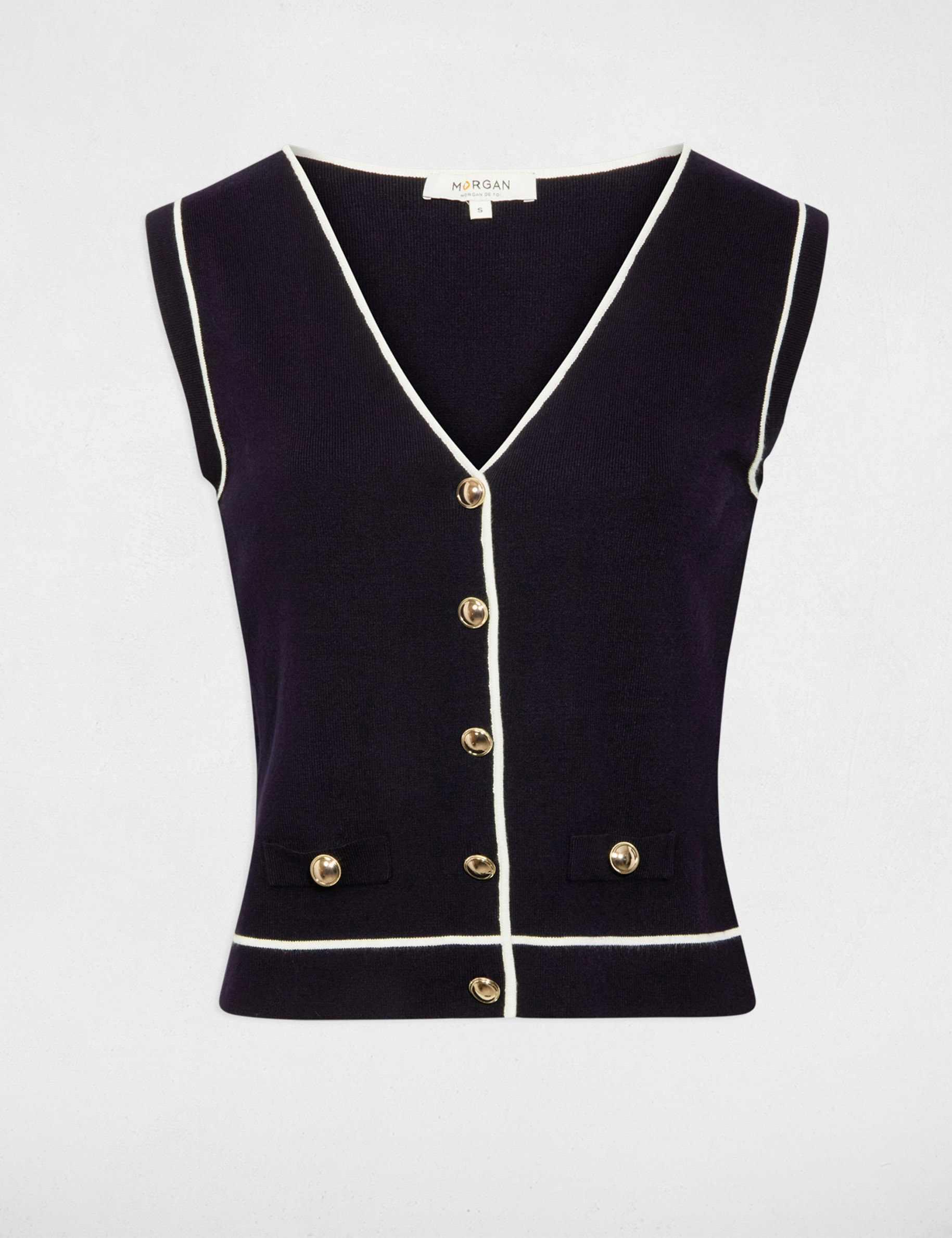 pull sans manches col v bleu marine femme Pull sans manches col v bleu marine femme