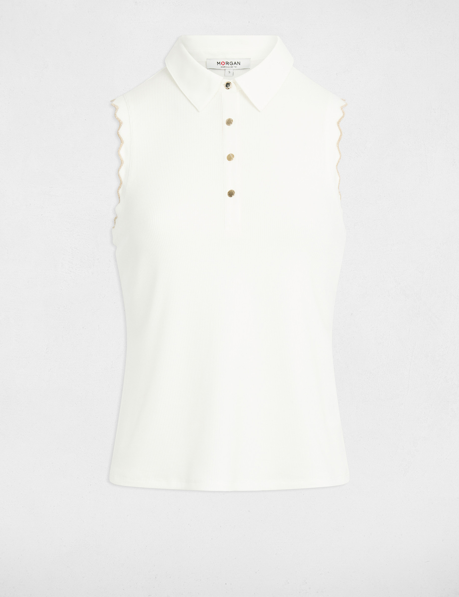 Top sans manches col revers blanc femme