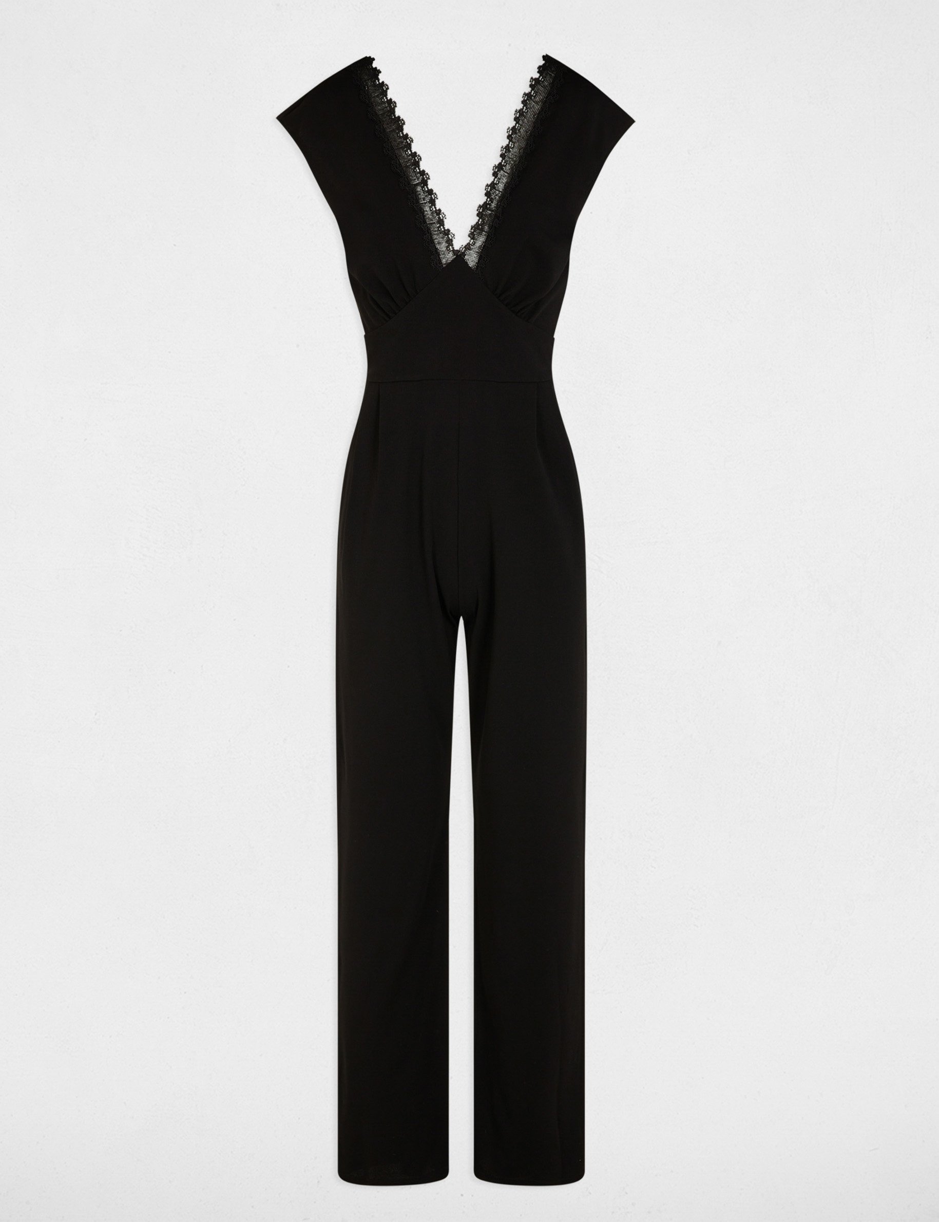Kant jumpsuit met V-hals zwart vrouw