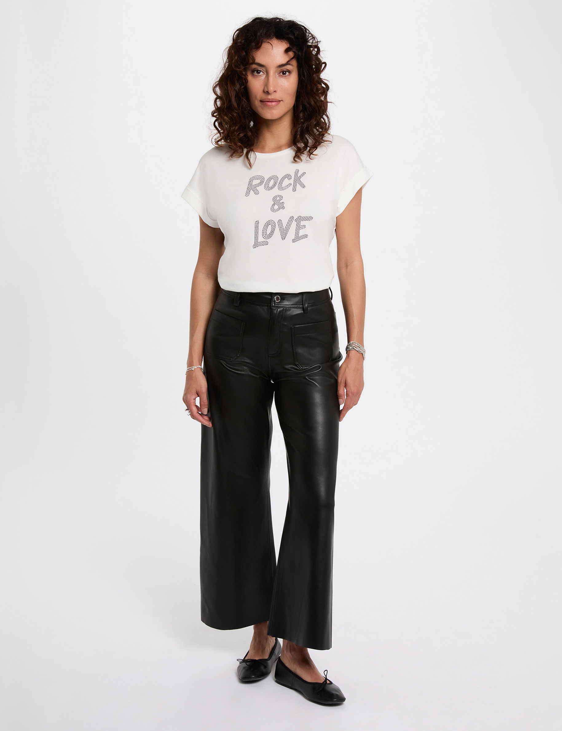 kort t shirt met strass helder wit vrouw Kort T-shirt met strass helder wit vrouw