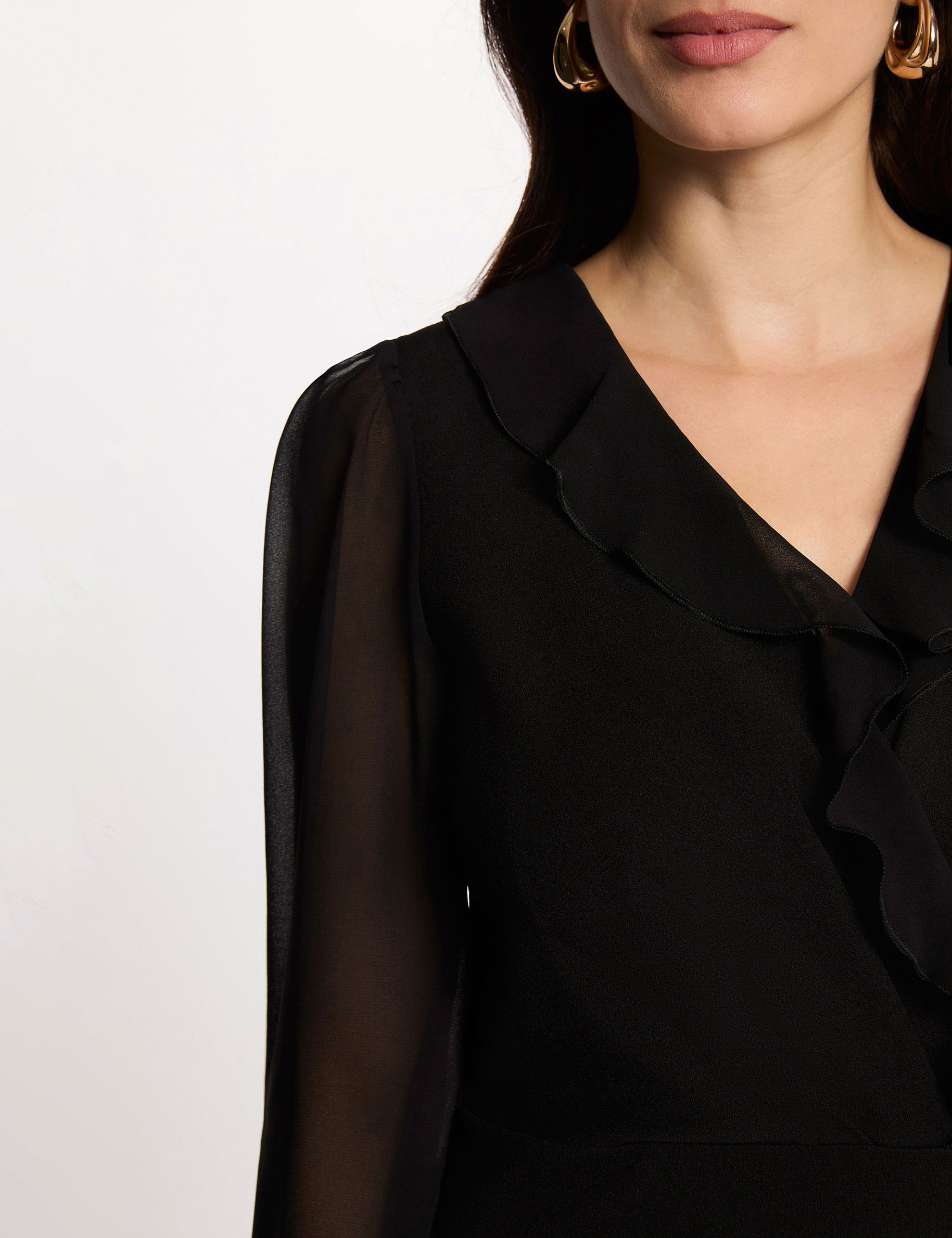 Jurk van voile met V-hals zwart vrouw