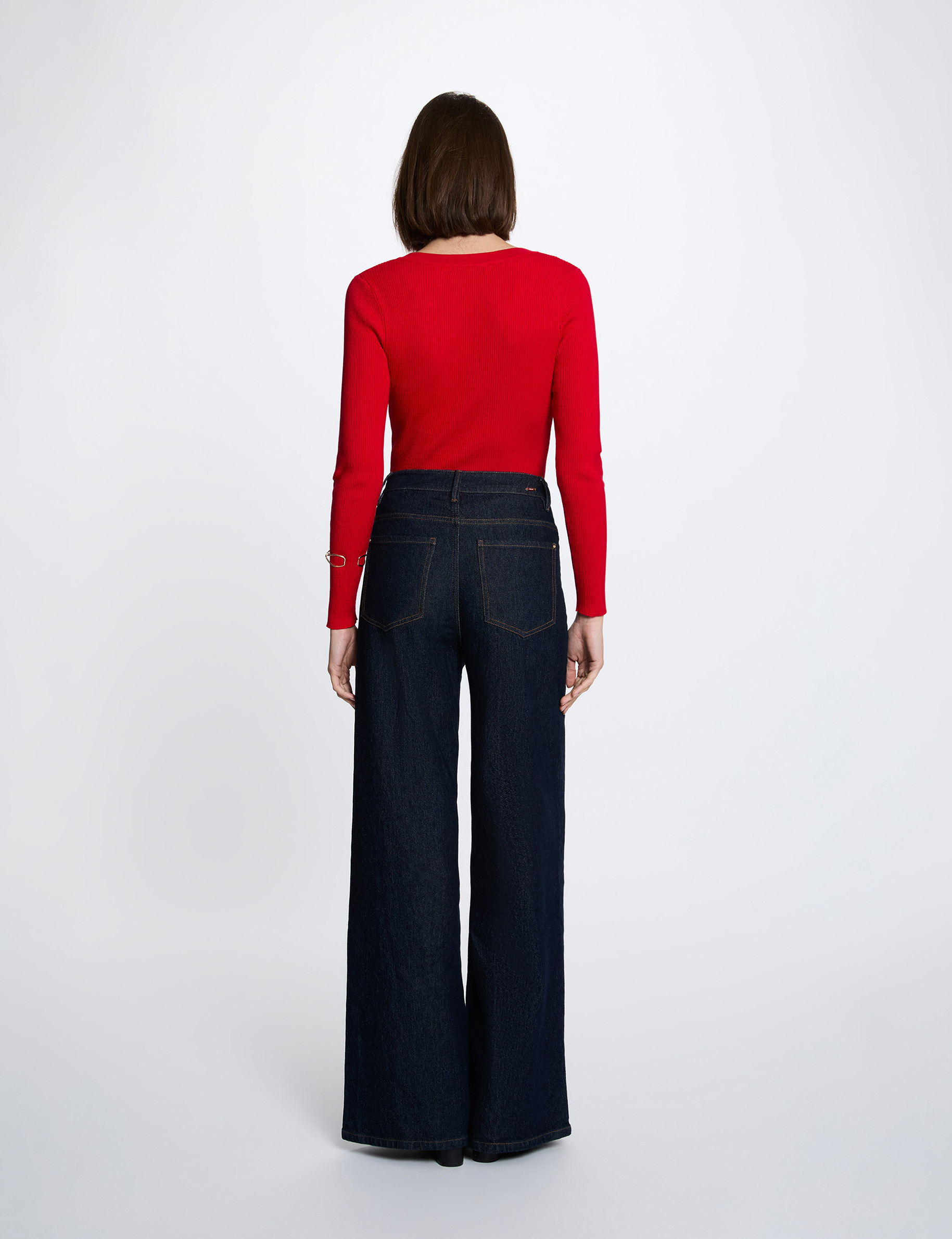 Trui met V-hals en fantasie rood vrouw
