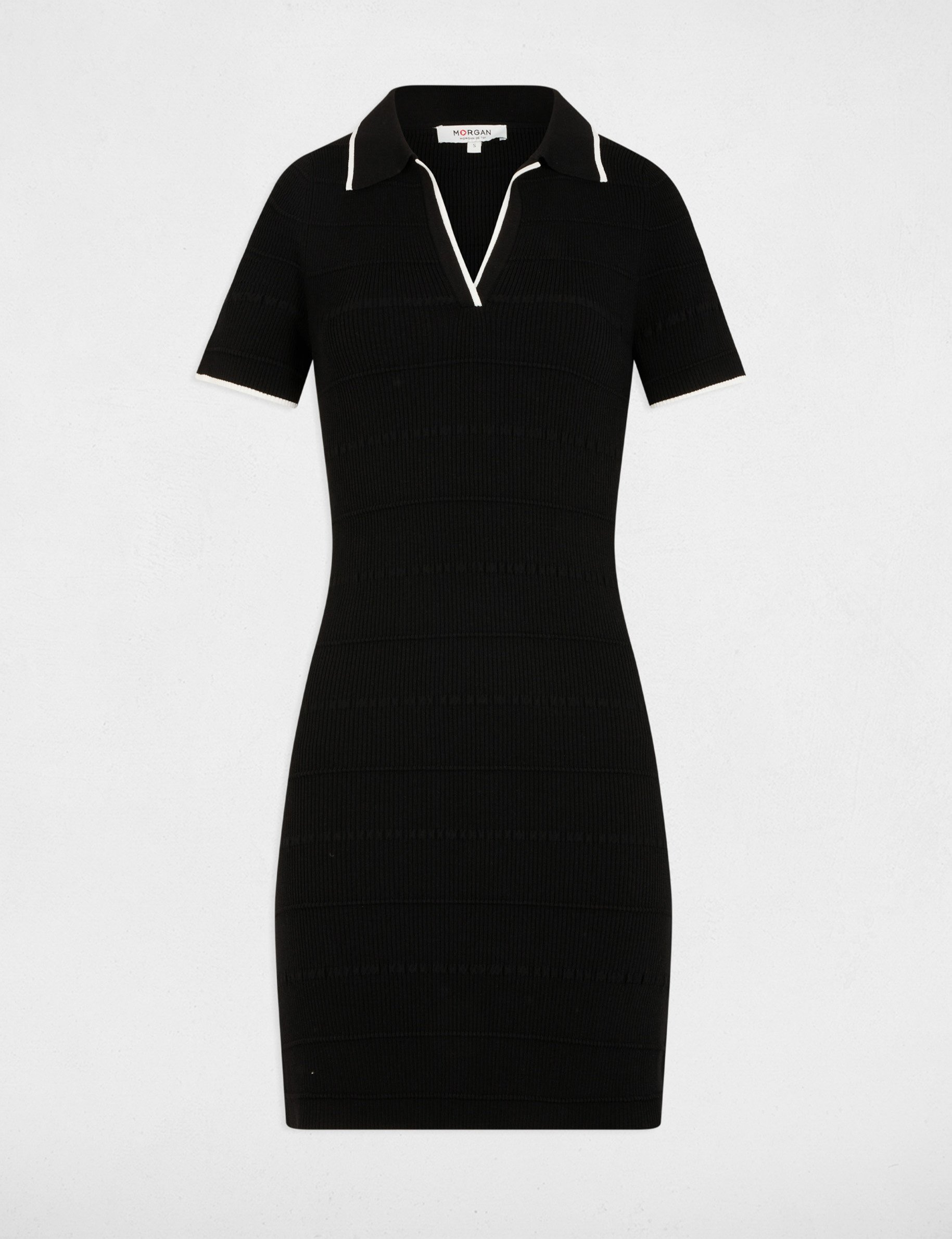 Robe tricot courte ajustée noir femme