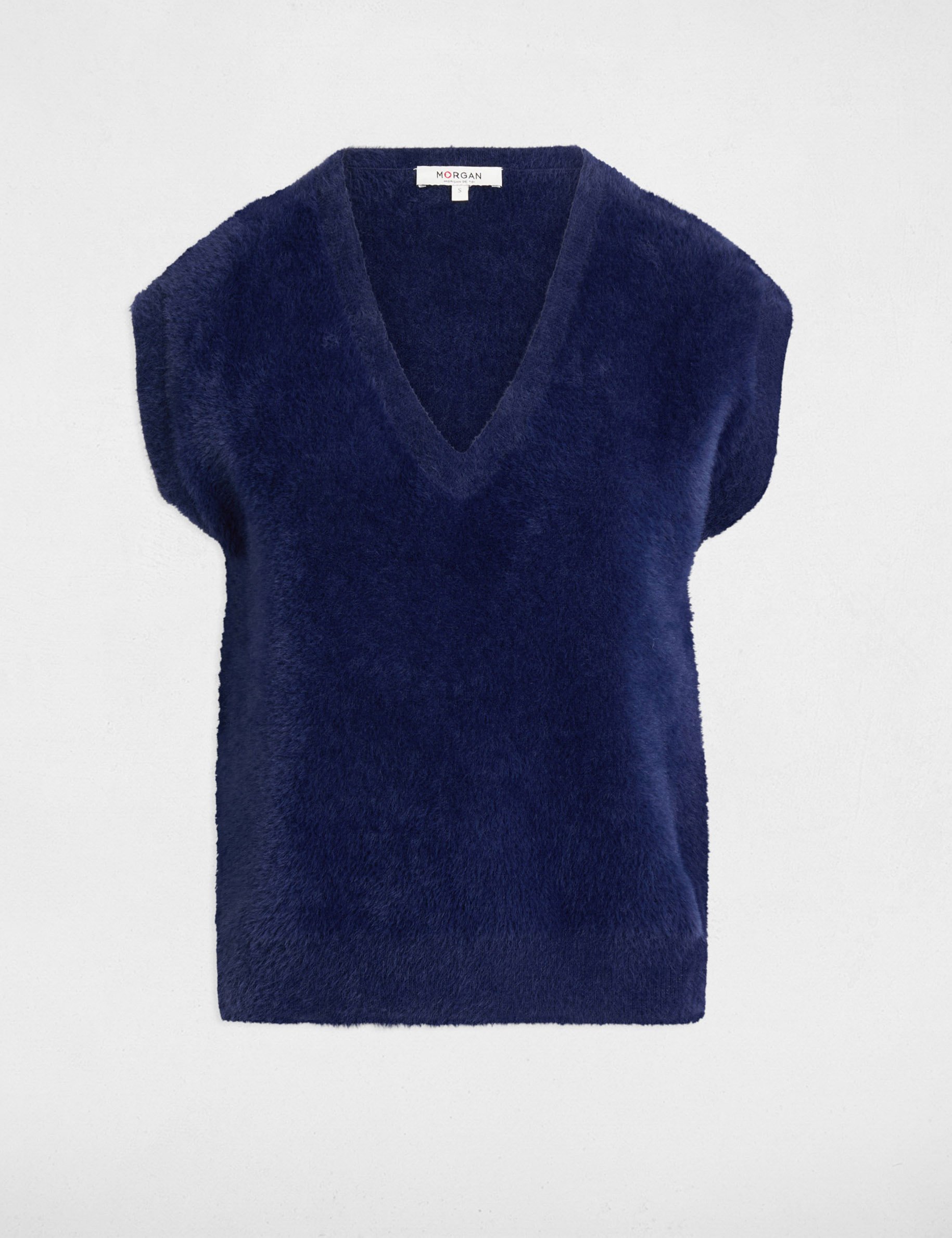 Pull sans manches bleu marine femme