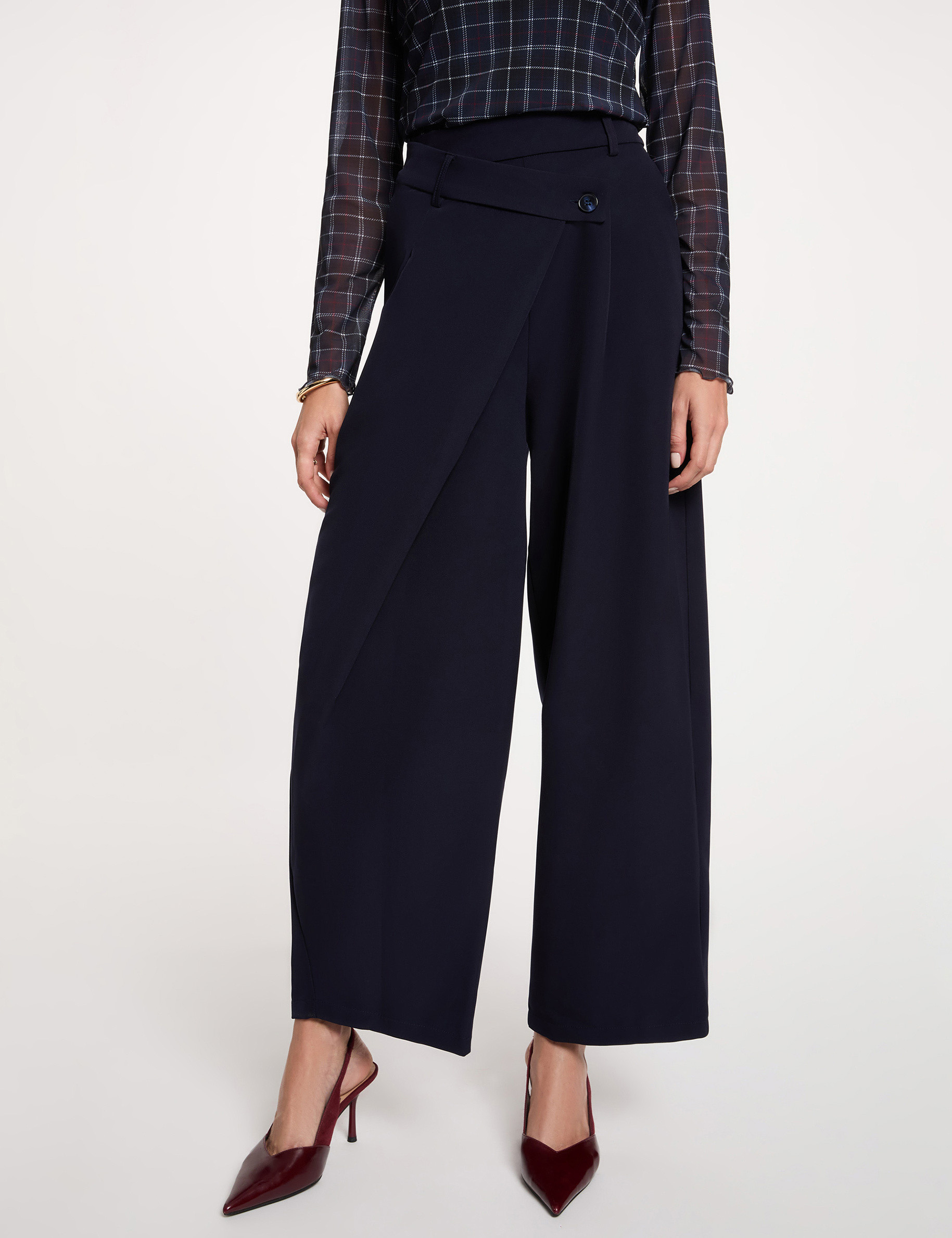 Hoge taille brede broek marineblauw vrouw
