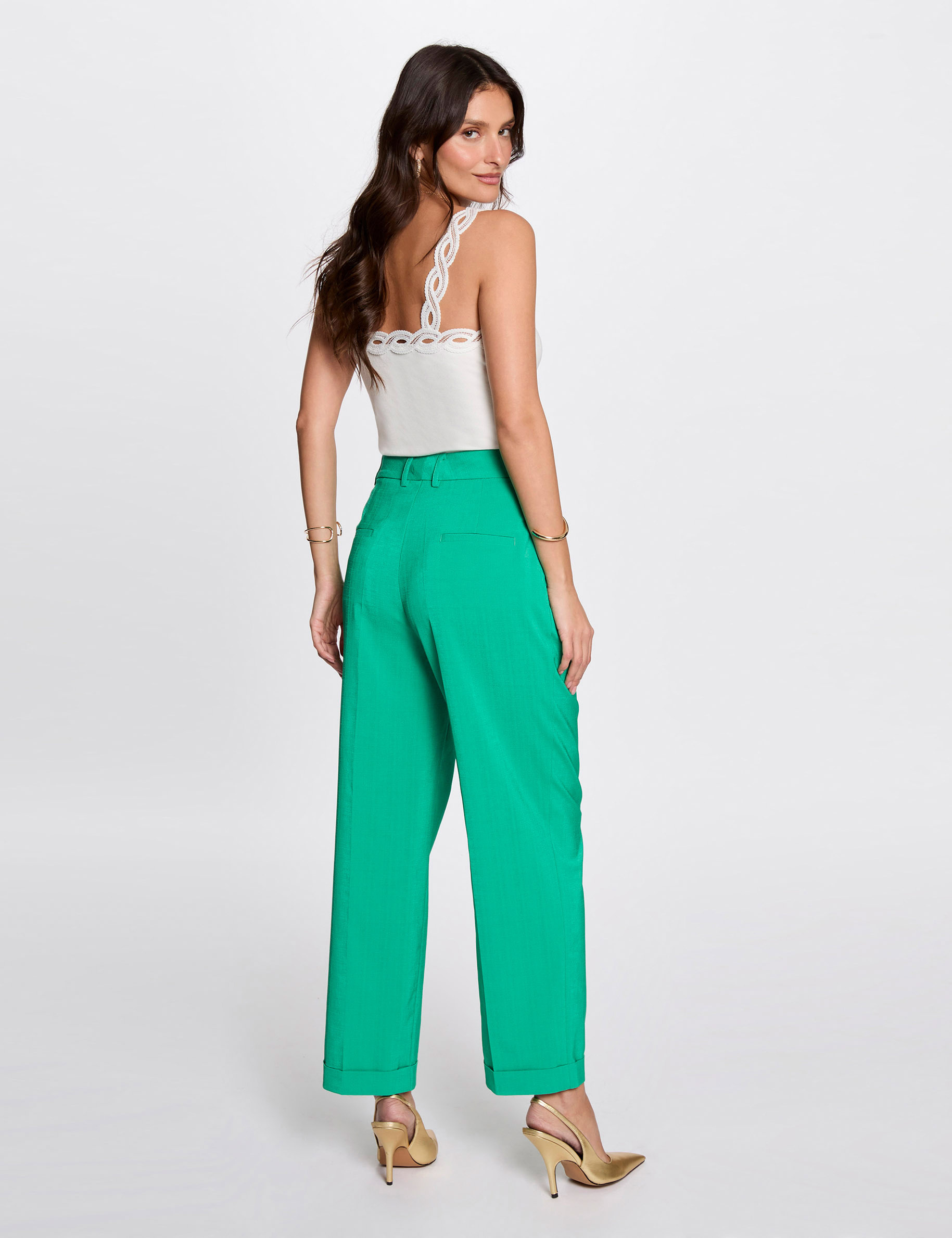 pantalon droit a pinces vert emeraude femme Pantalon droit à pinces vert émeraude femme