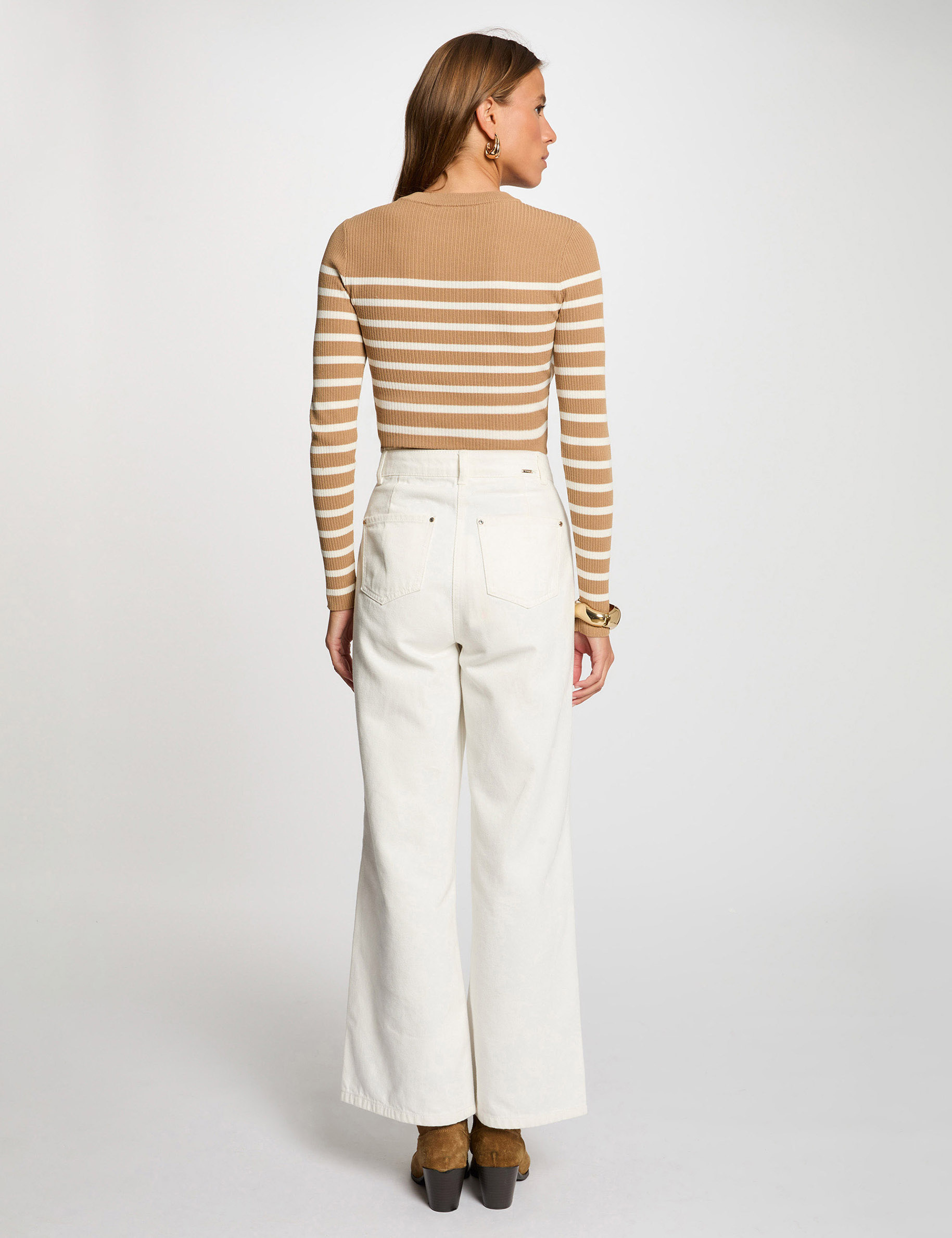 pull manches longues a rayures camel femme Pull manches longues à rayures camel femme