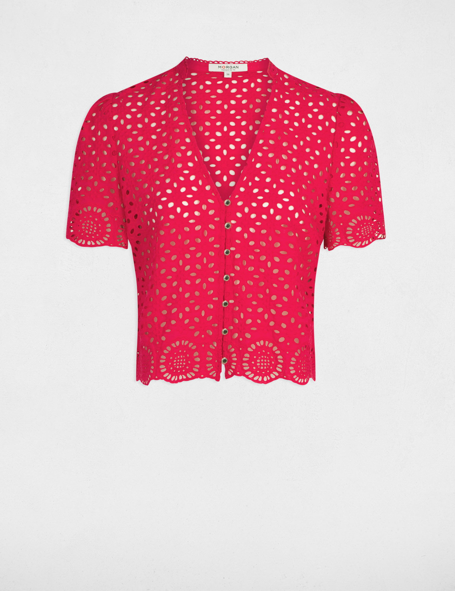 Chemise broderie anglaise framboise femme