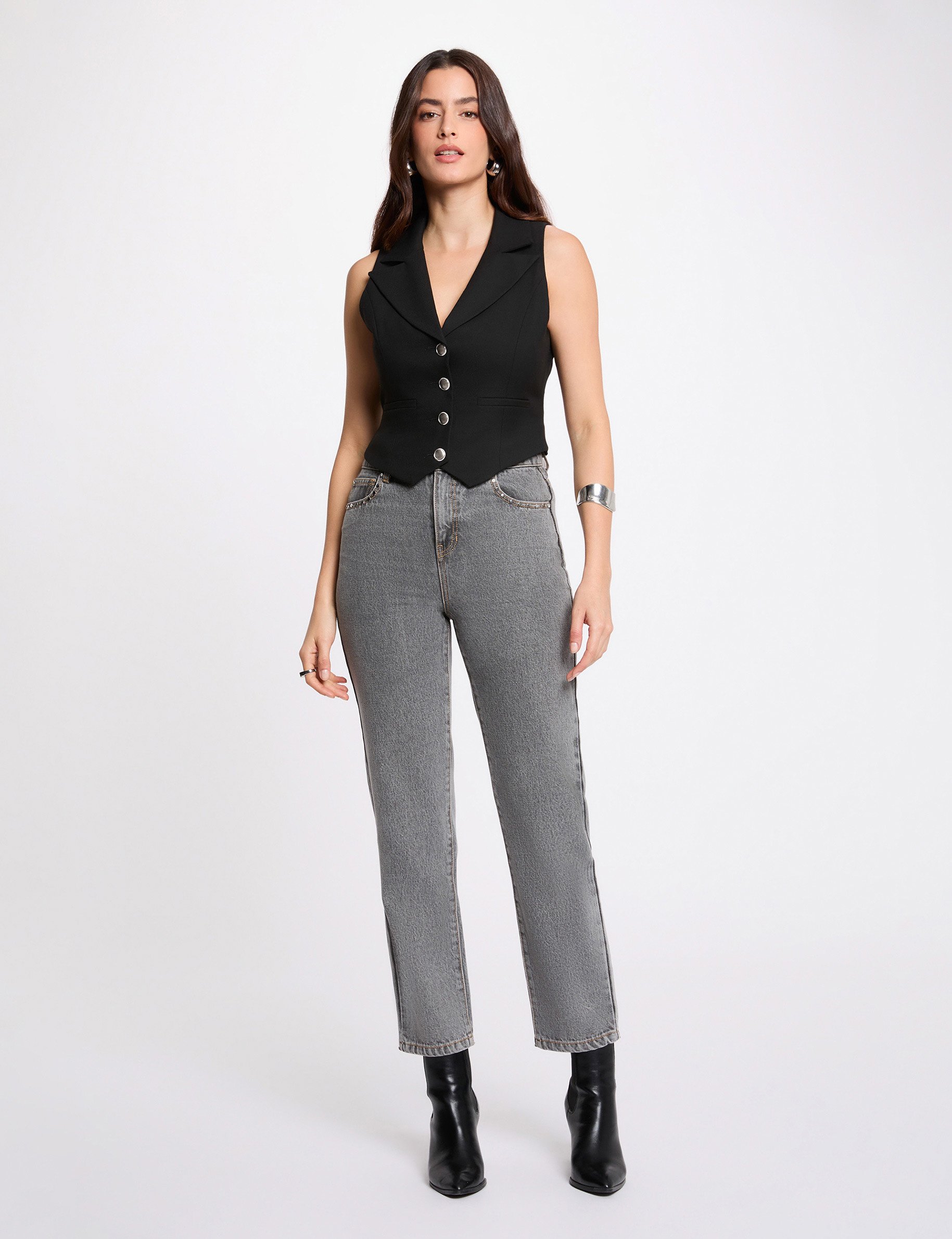 Aansluitend mouwloos gilet zwart vrouw