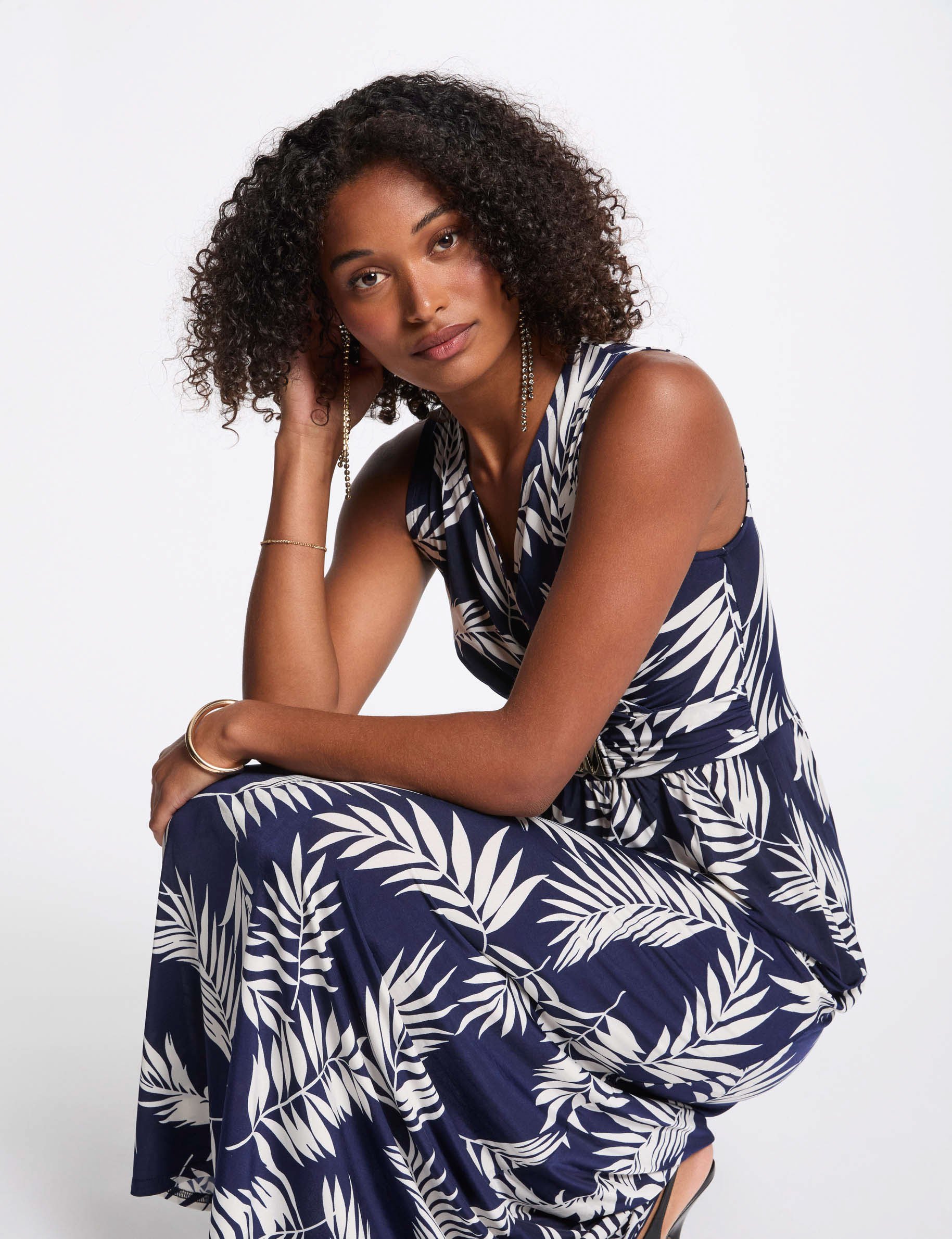 Lange rechte jurk met print meerkleurig vrouw