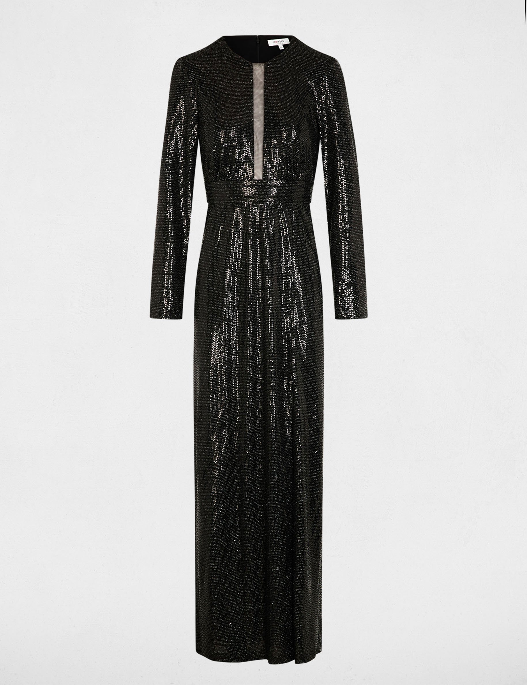 Lange jurk met lange mouwen zwart vrouw