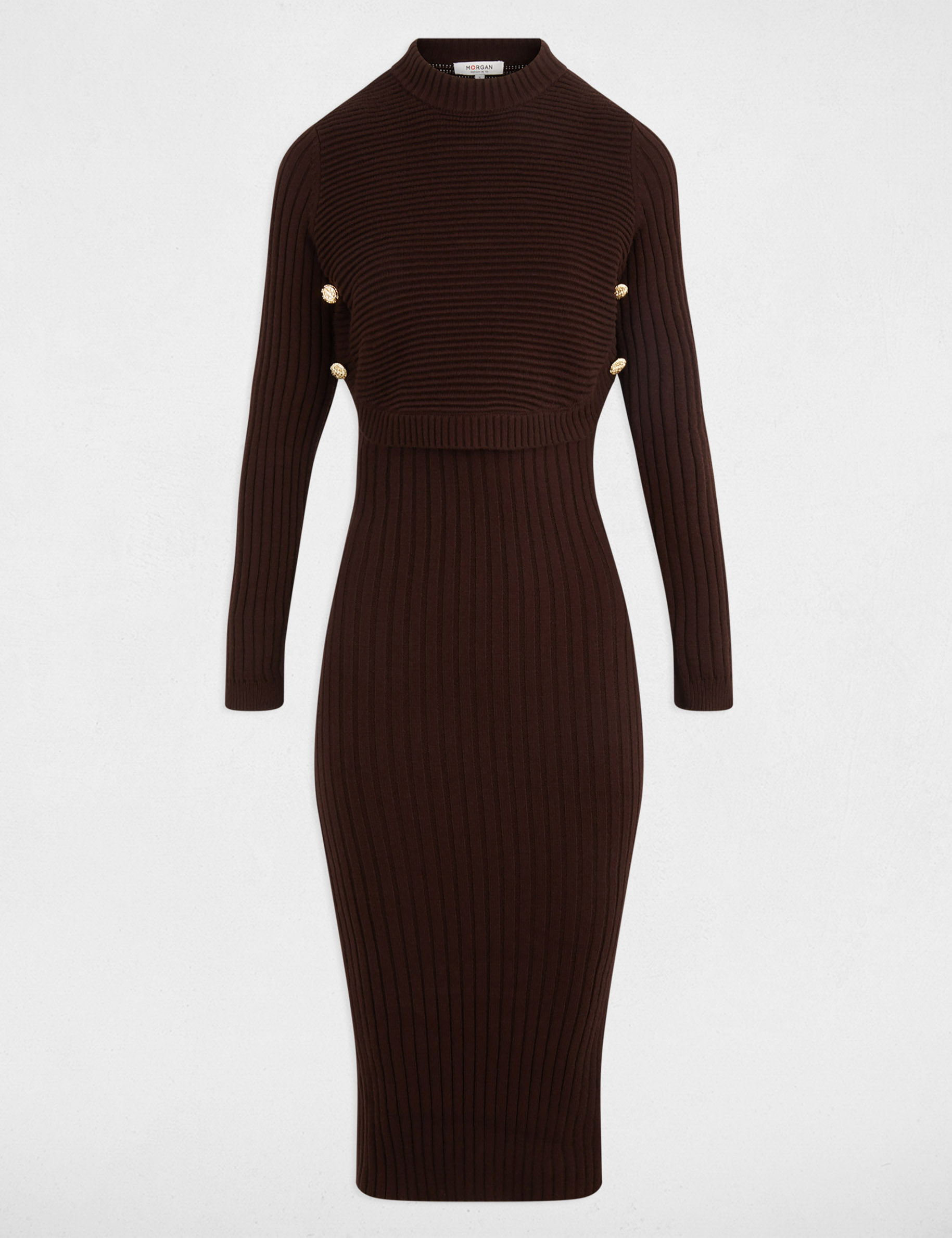 Getailleerde gebreide jurk donker bruin vrouw