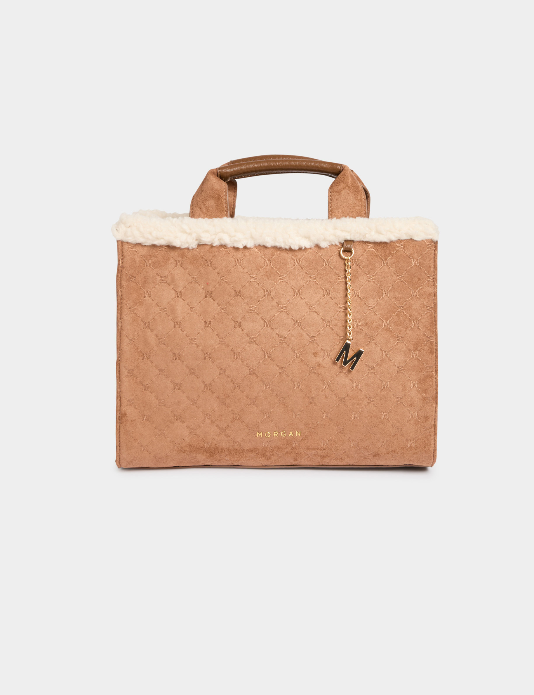 Suèdelook tas met monogram camel vrouw