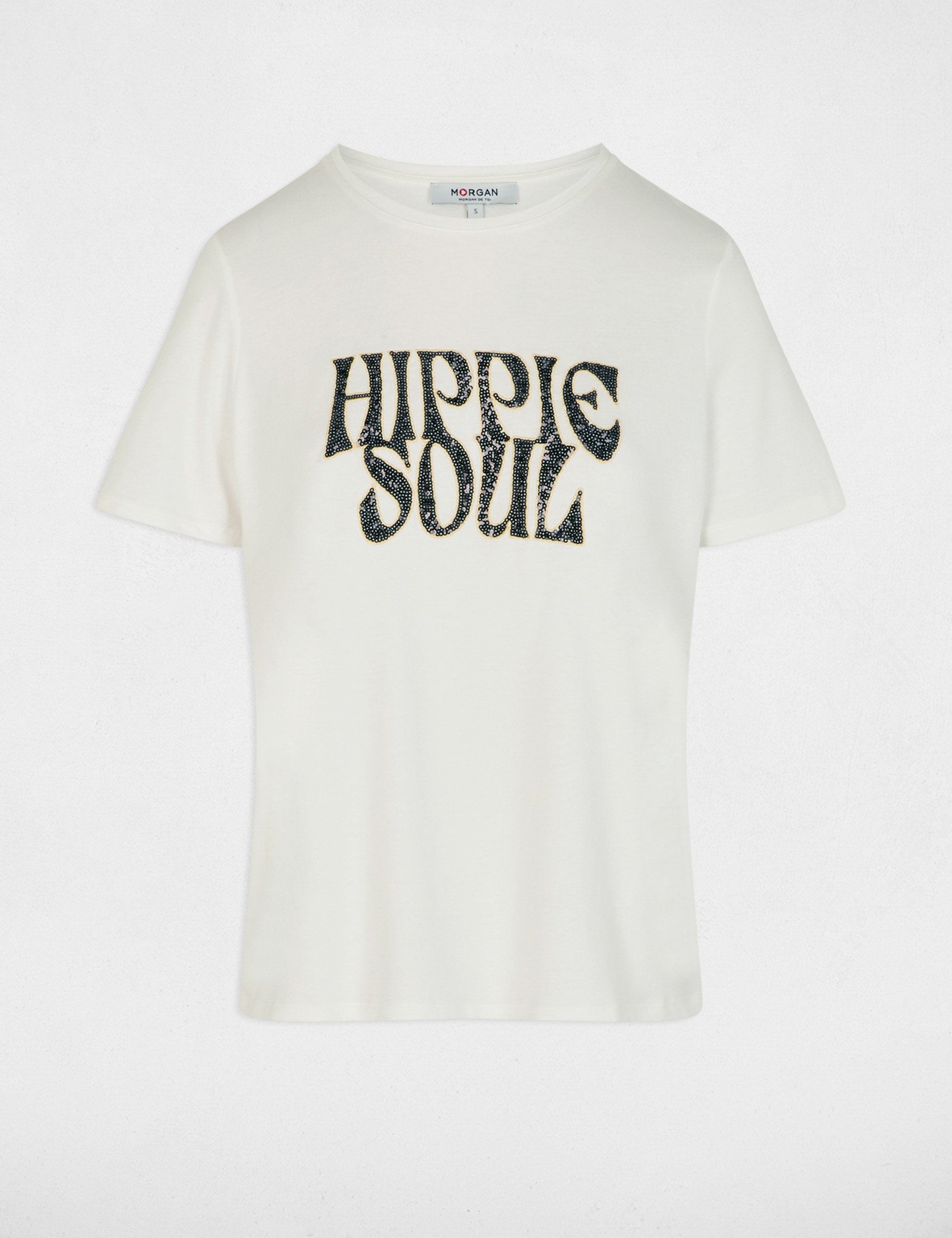 T-shirt met geborduurde pailletten helder wit vrouw