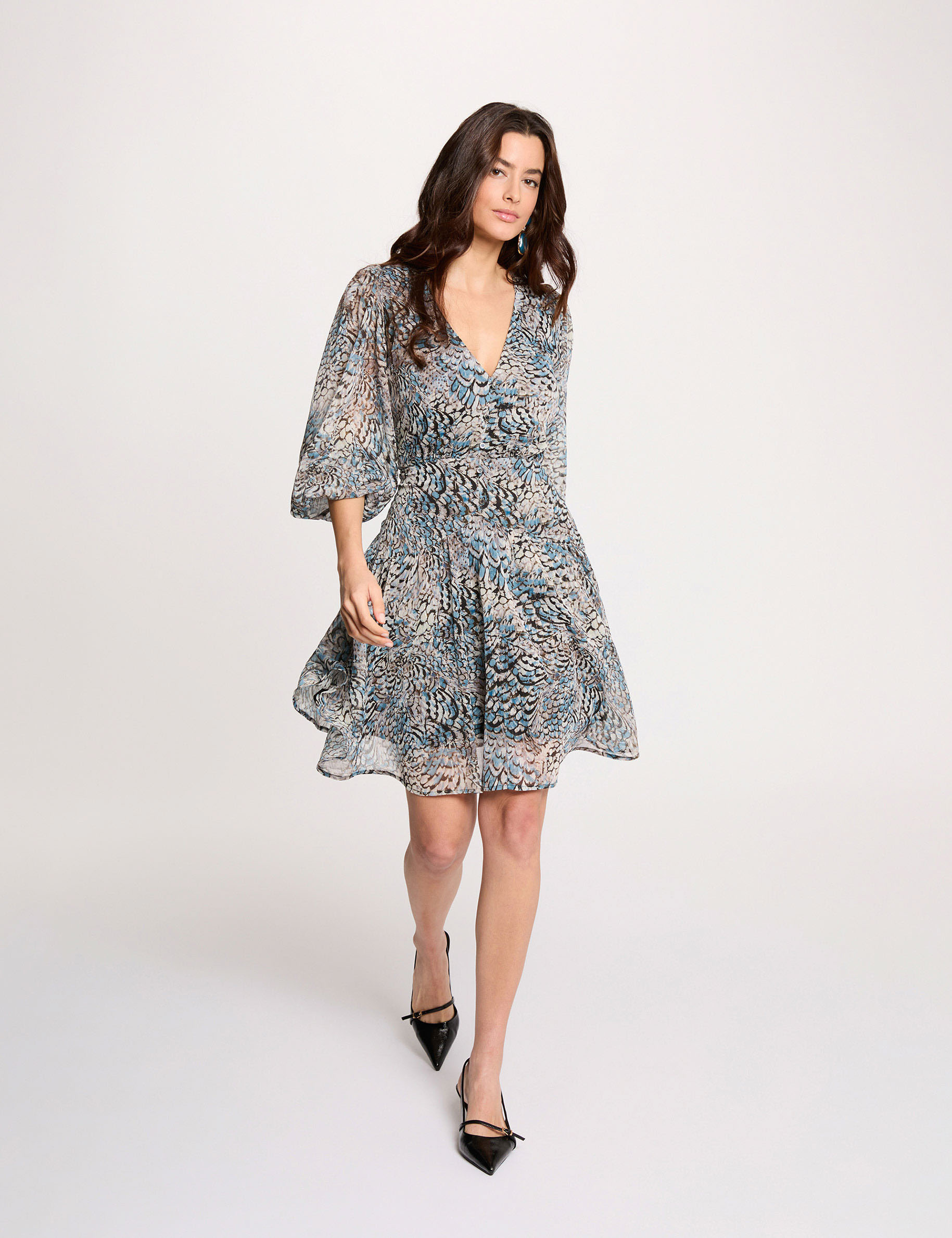 Robe courte manches bouffantes multicolore femme