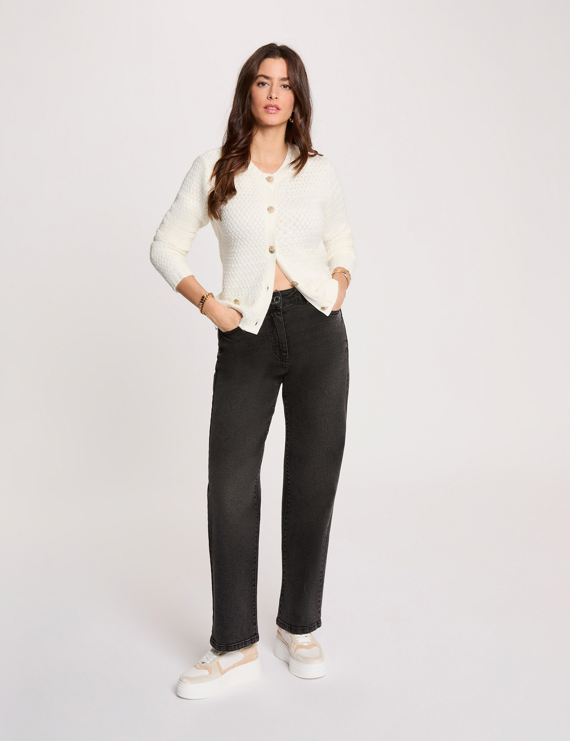 Gilet droit col rond blanc femme