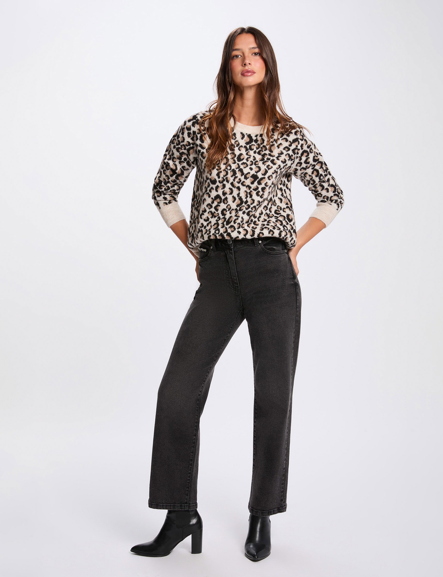 Pull épais col rond multicolore femme