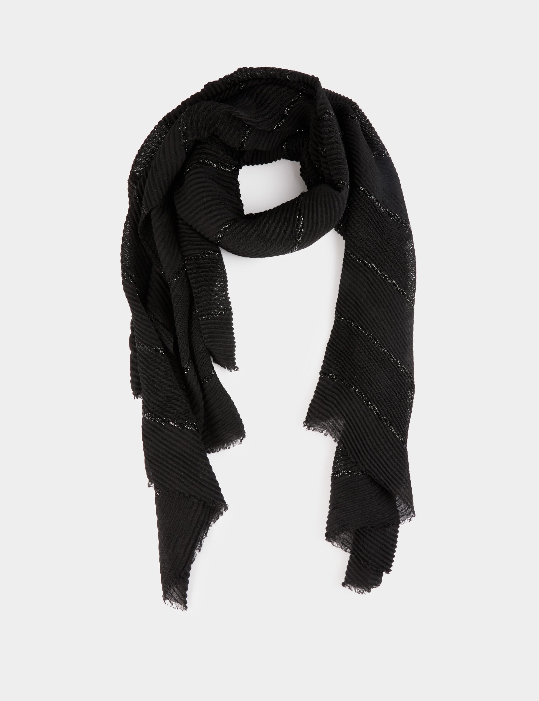 Foulard plissé métallisé noir femme
