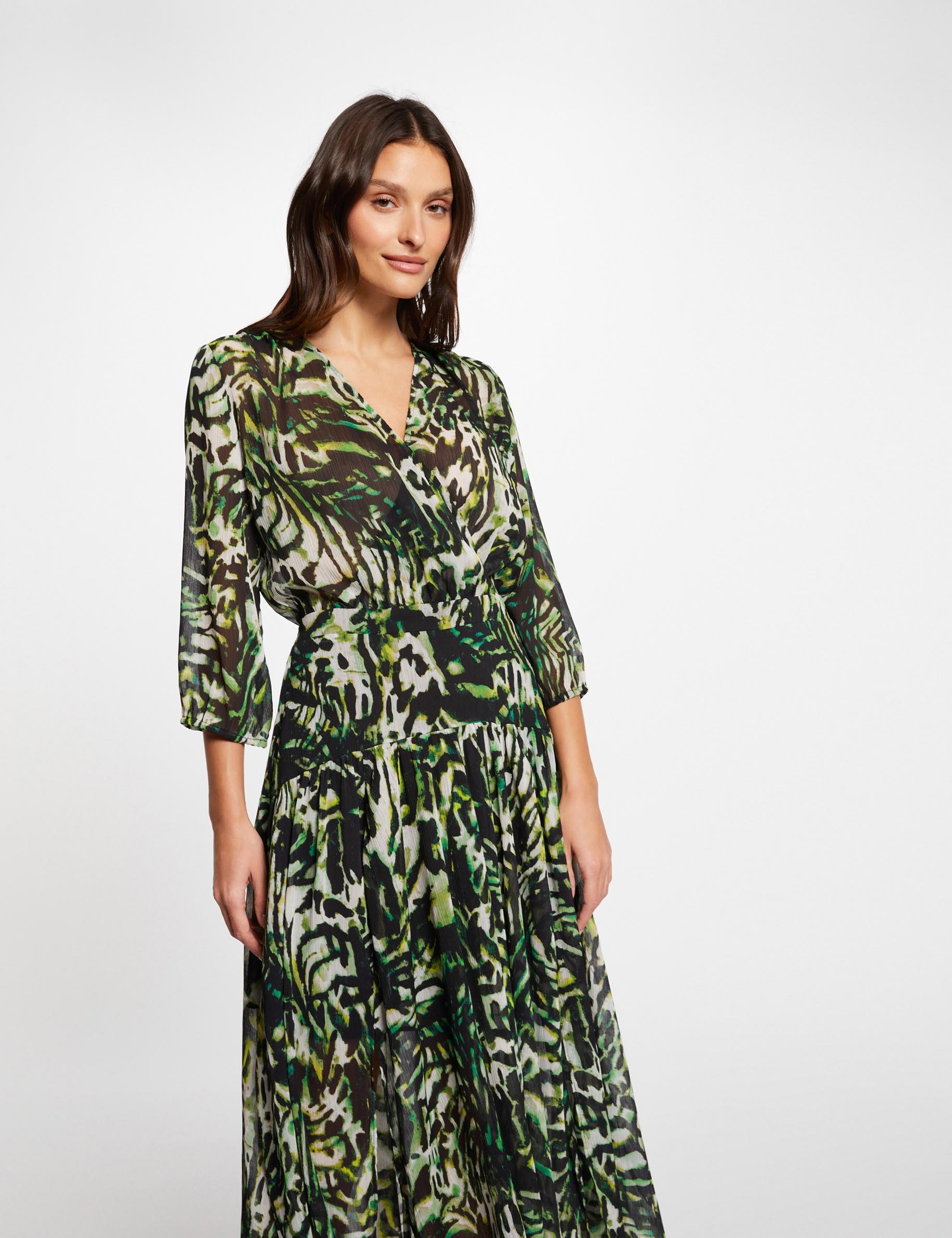 lange soepele jurk met print meerkleurig vrouw Lange soepele jurk met print meerkleurig vrouw