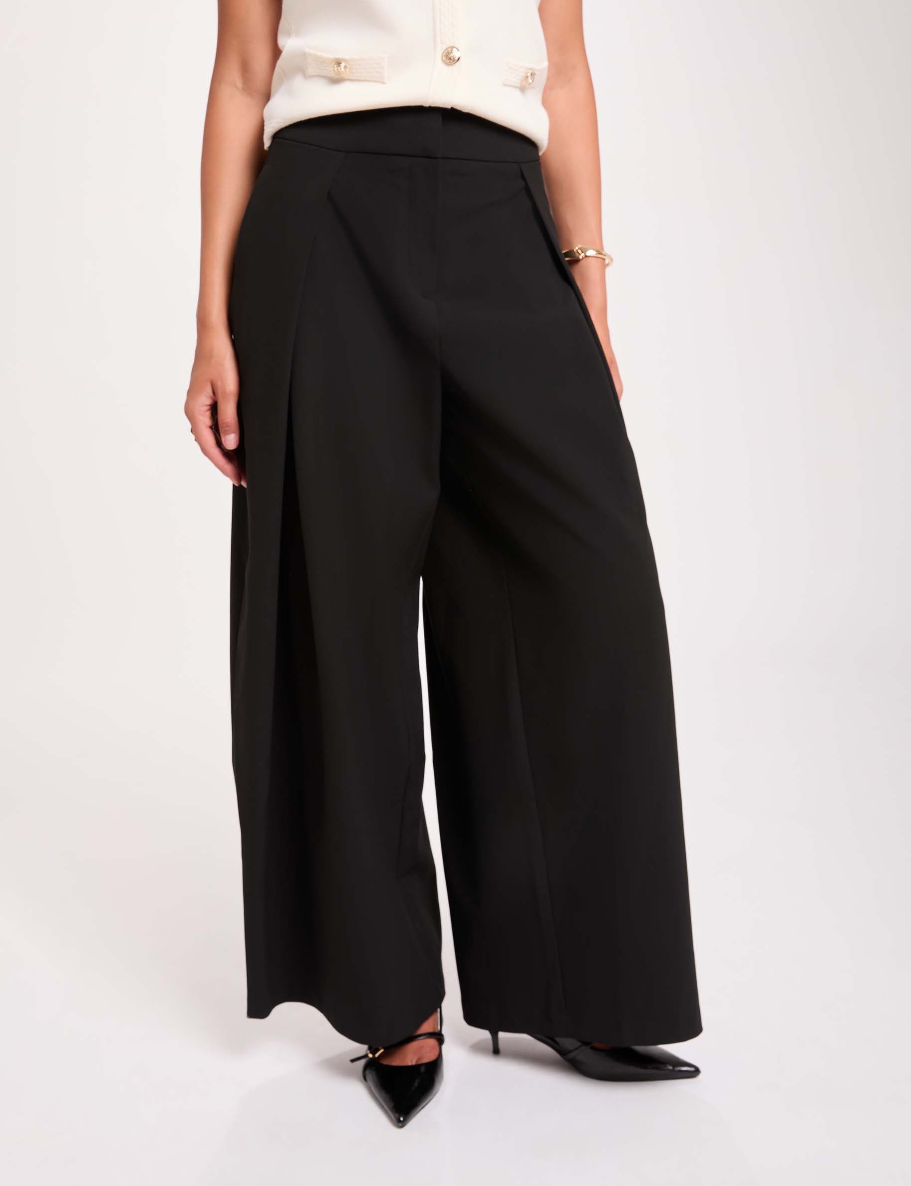 Hoge taille brede broek zwart vrouw