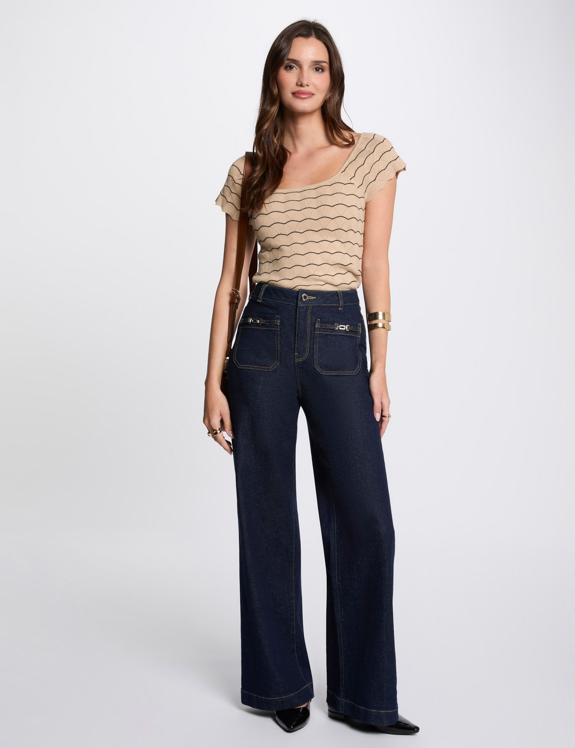 Trui met korte mouwen beige vrouw