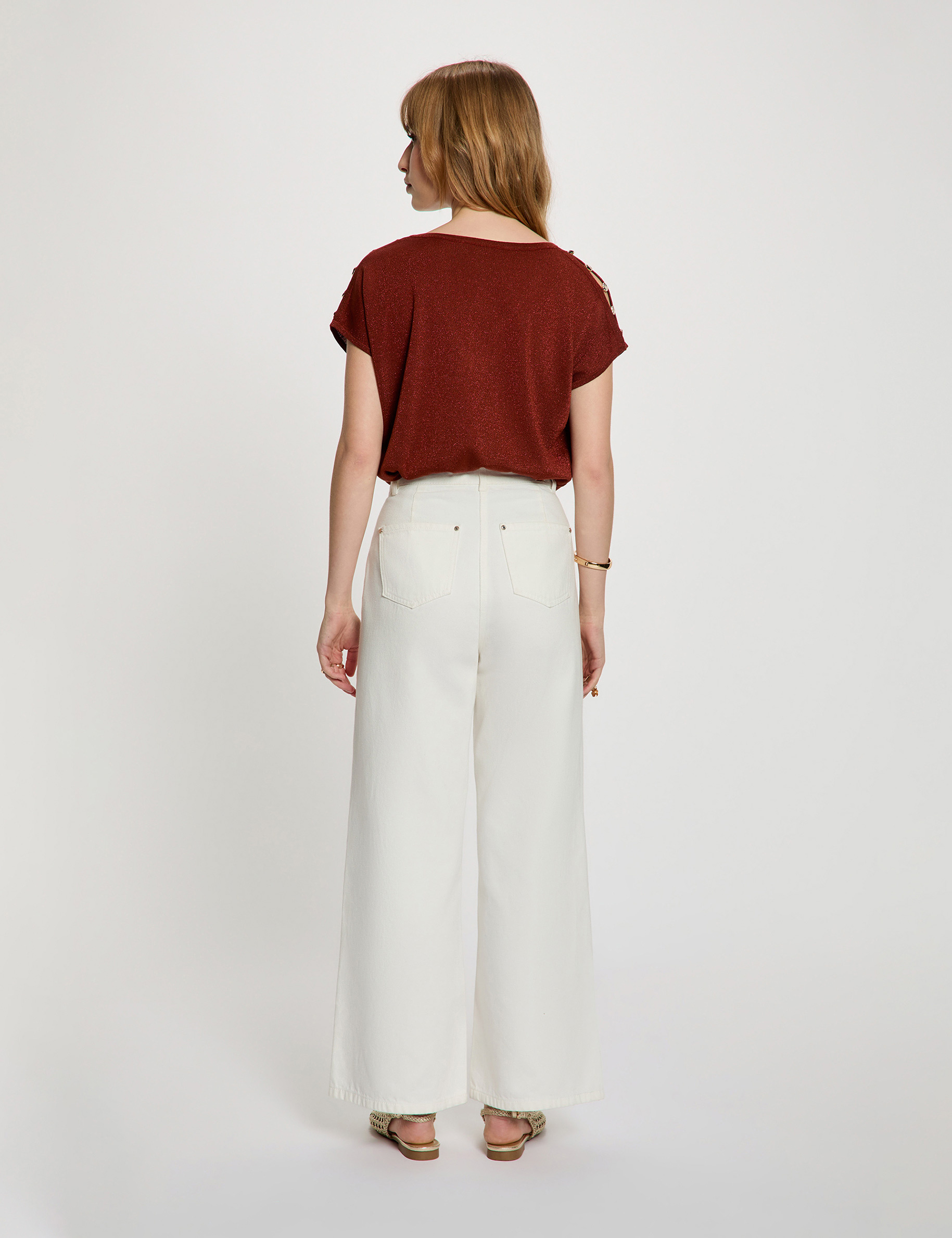 Oversized trui met V-hals cognacbruin vrouw