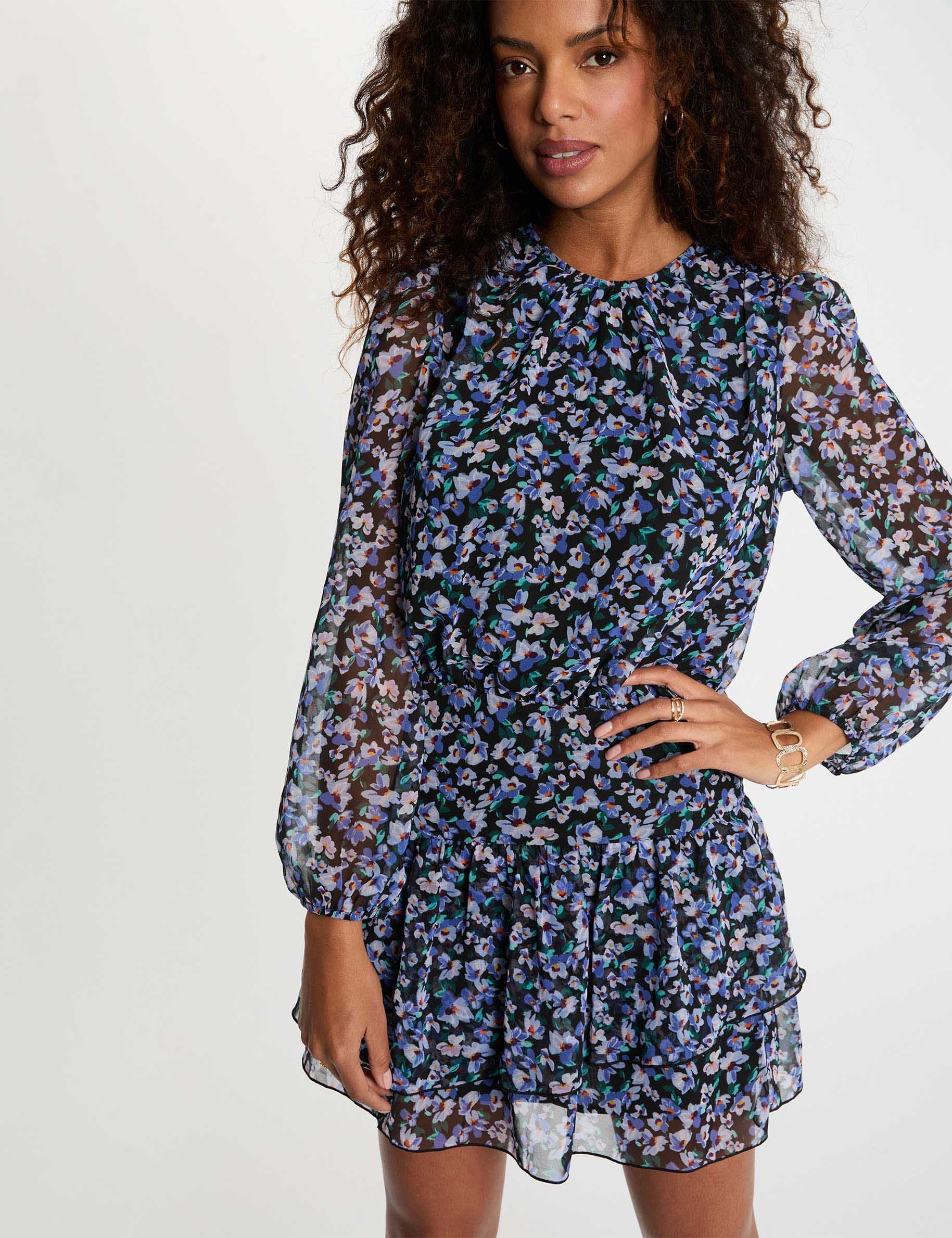 Robe courte col rond multicolore femme